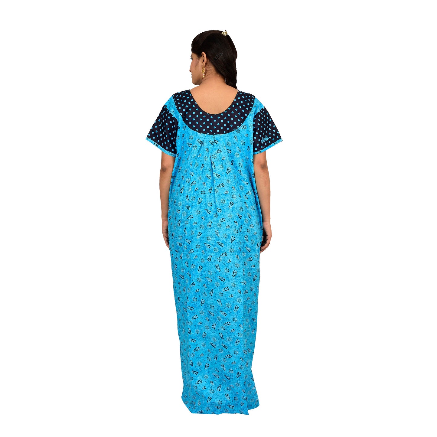 Printed Cotton Nighty For Women - Blue