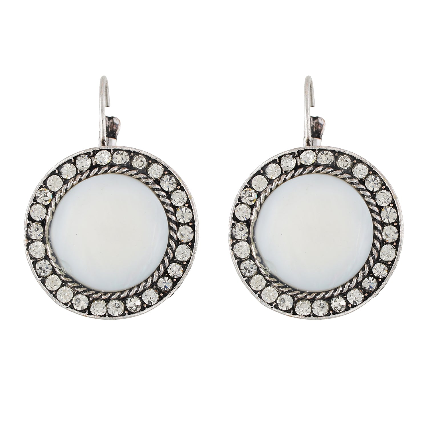 Amazing White and Oxide Silver Colour Round Shape Earring for Girls and Women
