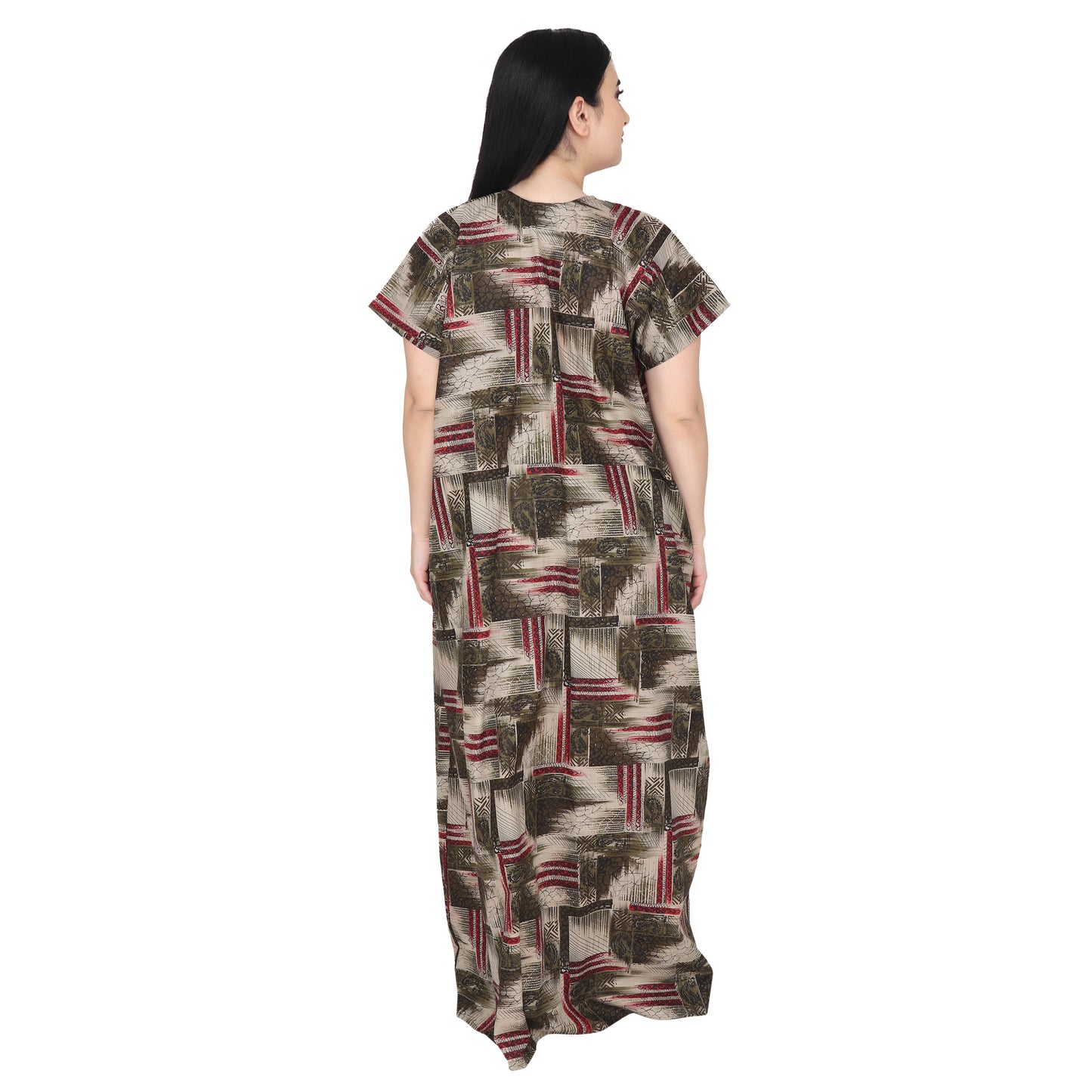 Embroidery Printed Cotton Nighty For Women - Green