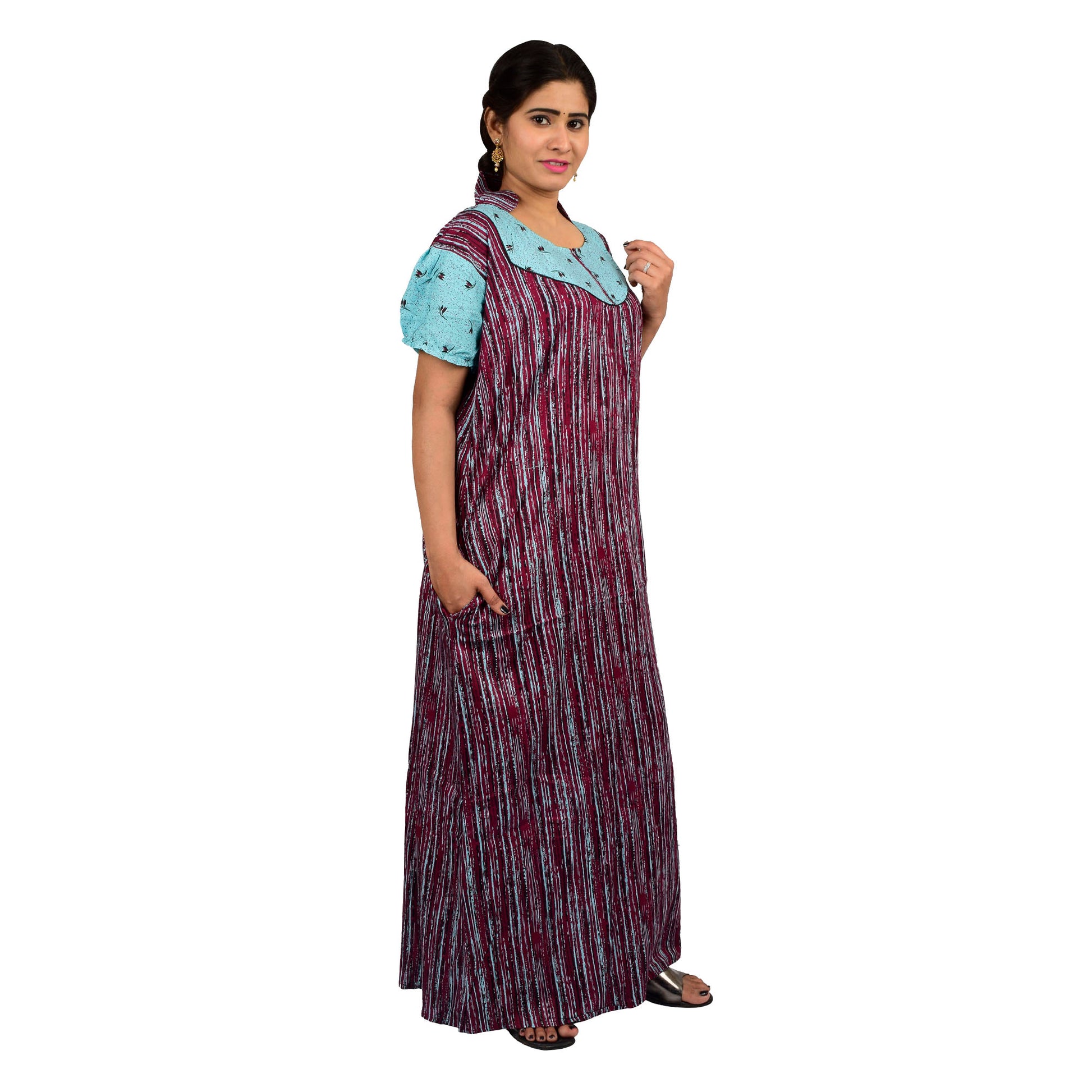 Printed Cotton Nighty For Women - Green