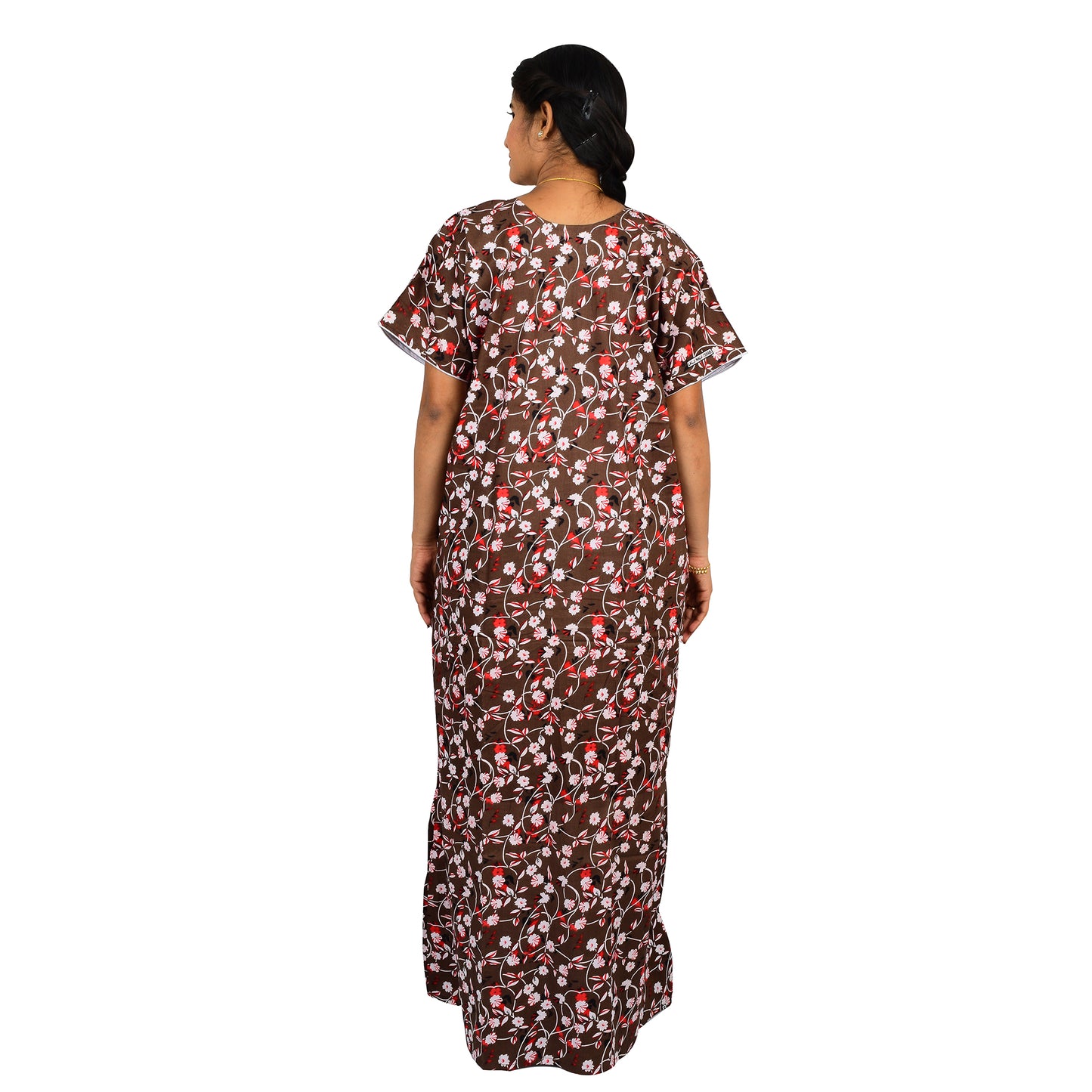 Printed Cotton Nighty For Women - Brown