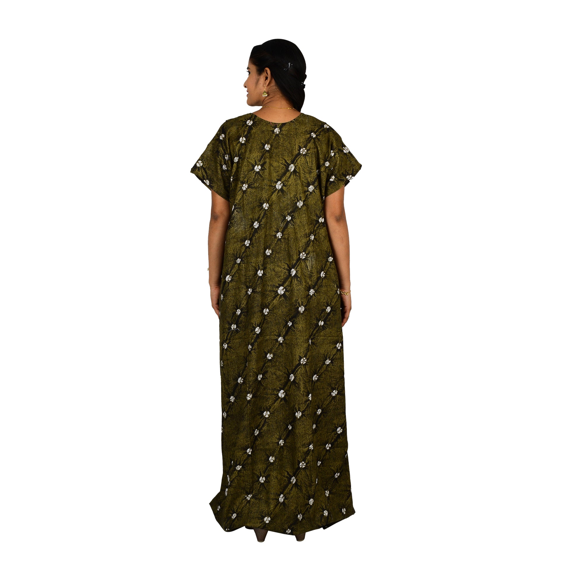 Printed Cotton Nighty For Women - Green
