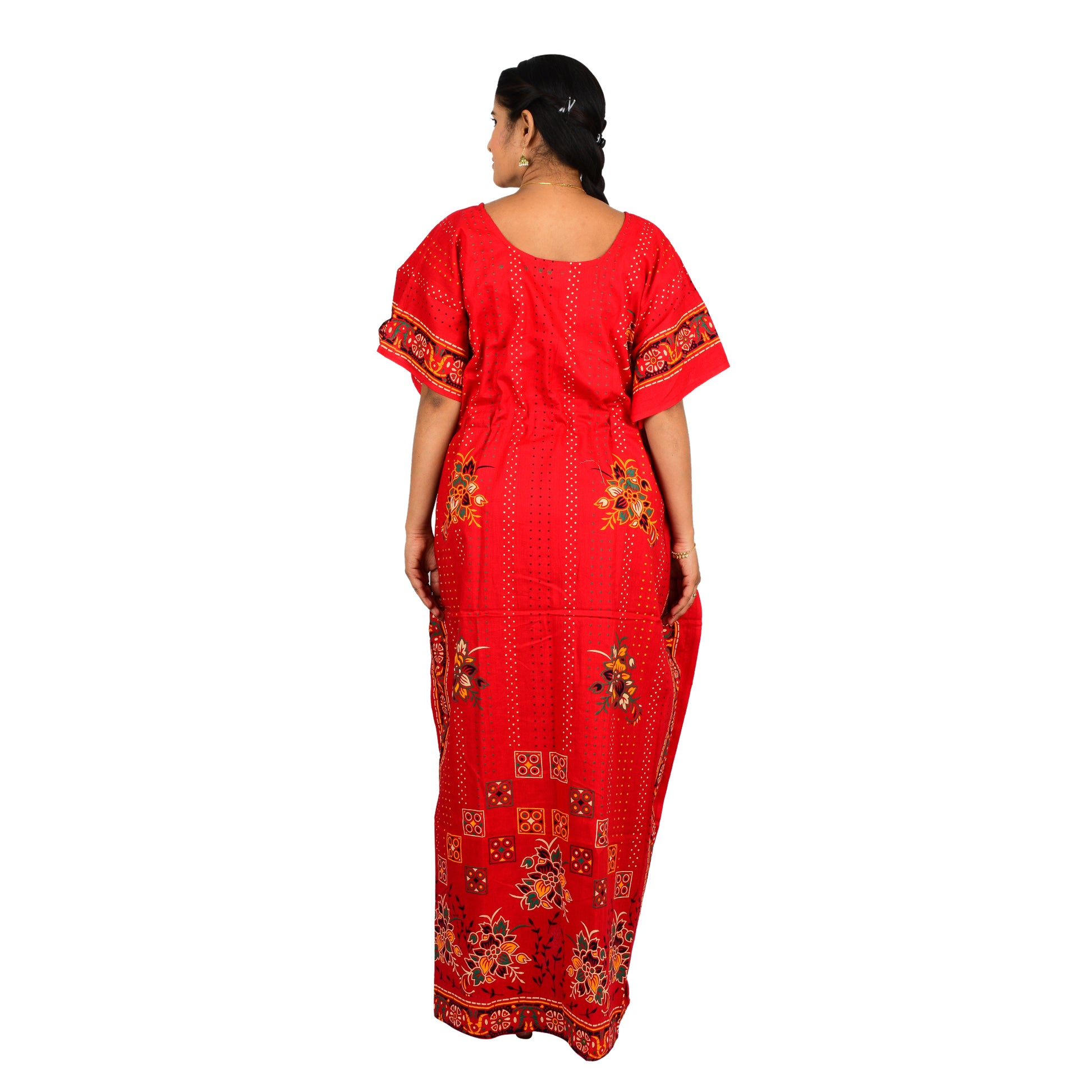 Printed Cotton Nighty For Women - Red