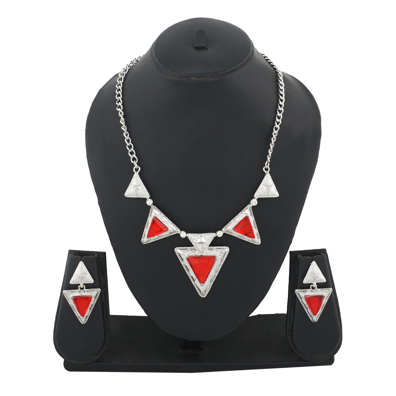 Red Colour Triangular Necklace and Earrings for Girls and Women