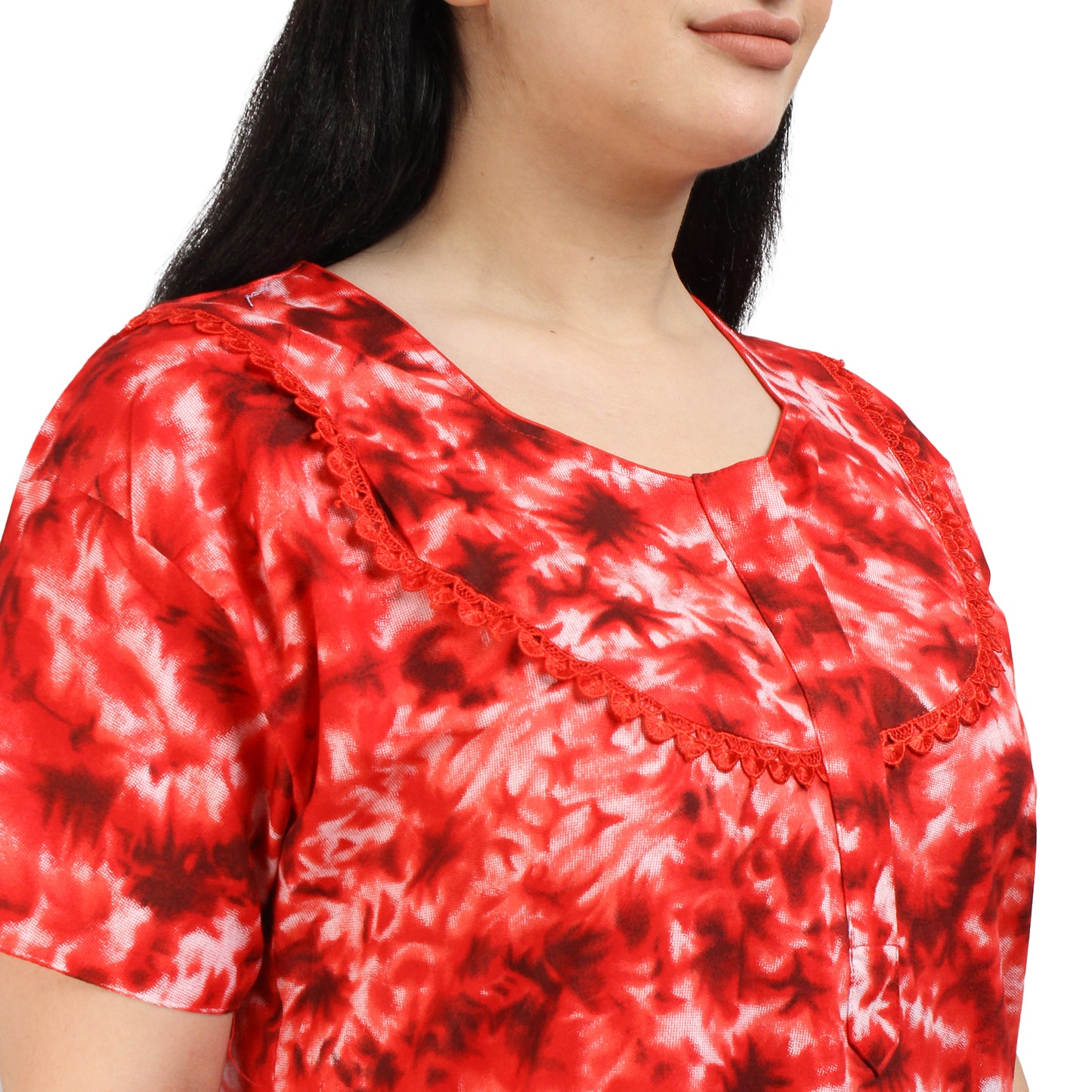 Printed Cotton Nighty For Women - Red