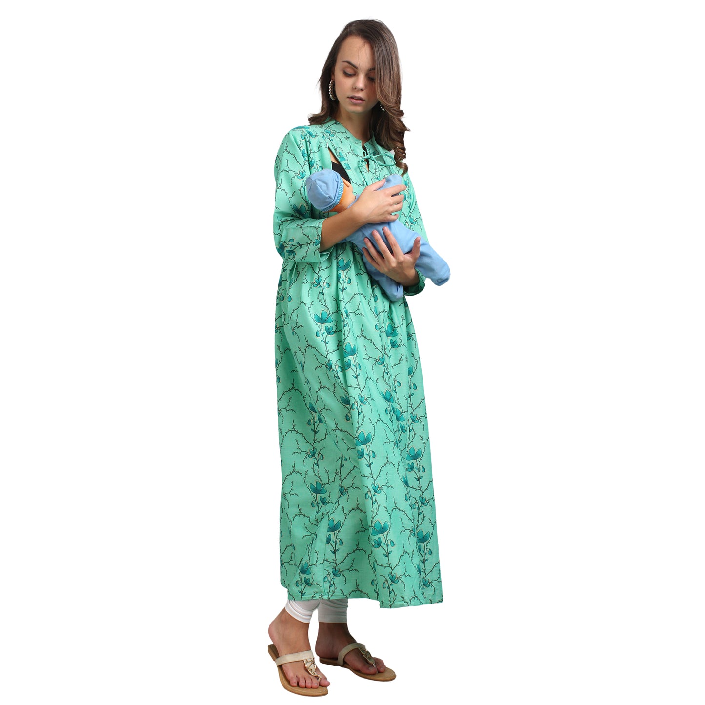 Printed Rayon Pregnancy Kurti For Women - Dark Green