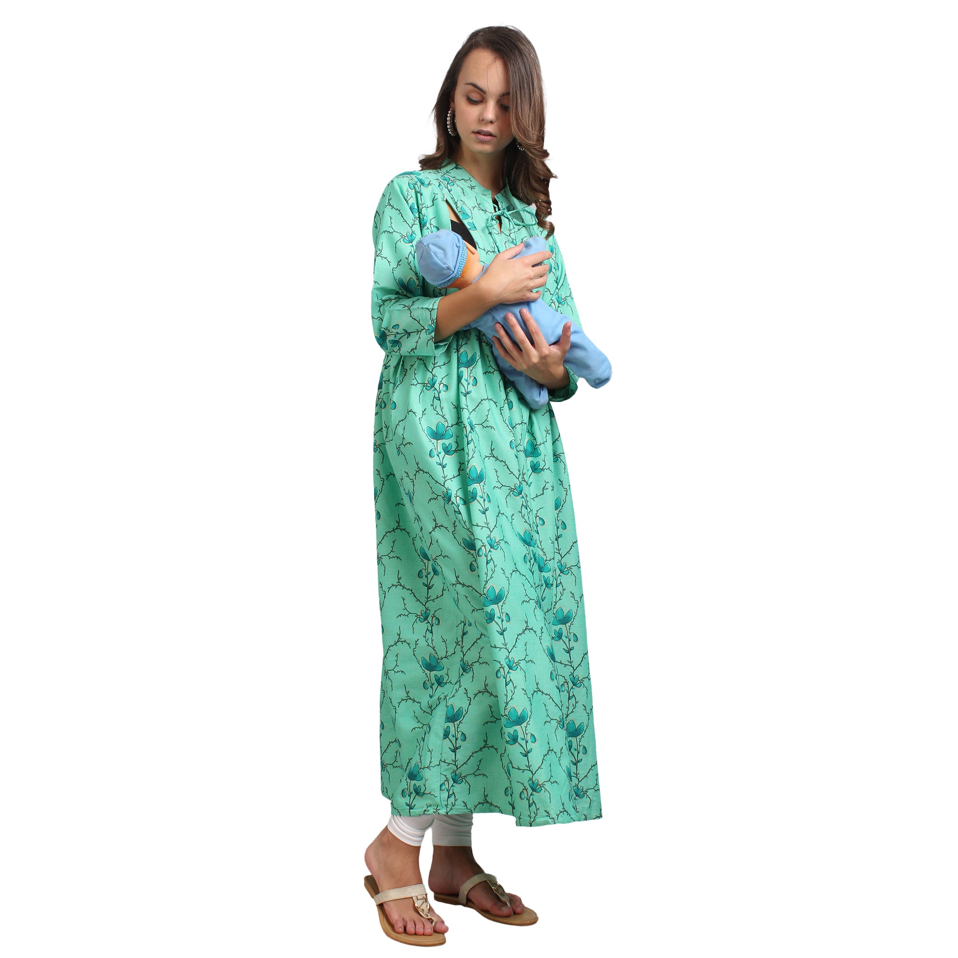 Printed Rayon Pregnancy Kurti For Women - Dark Green