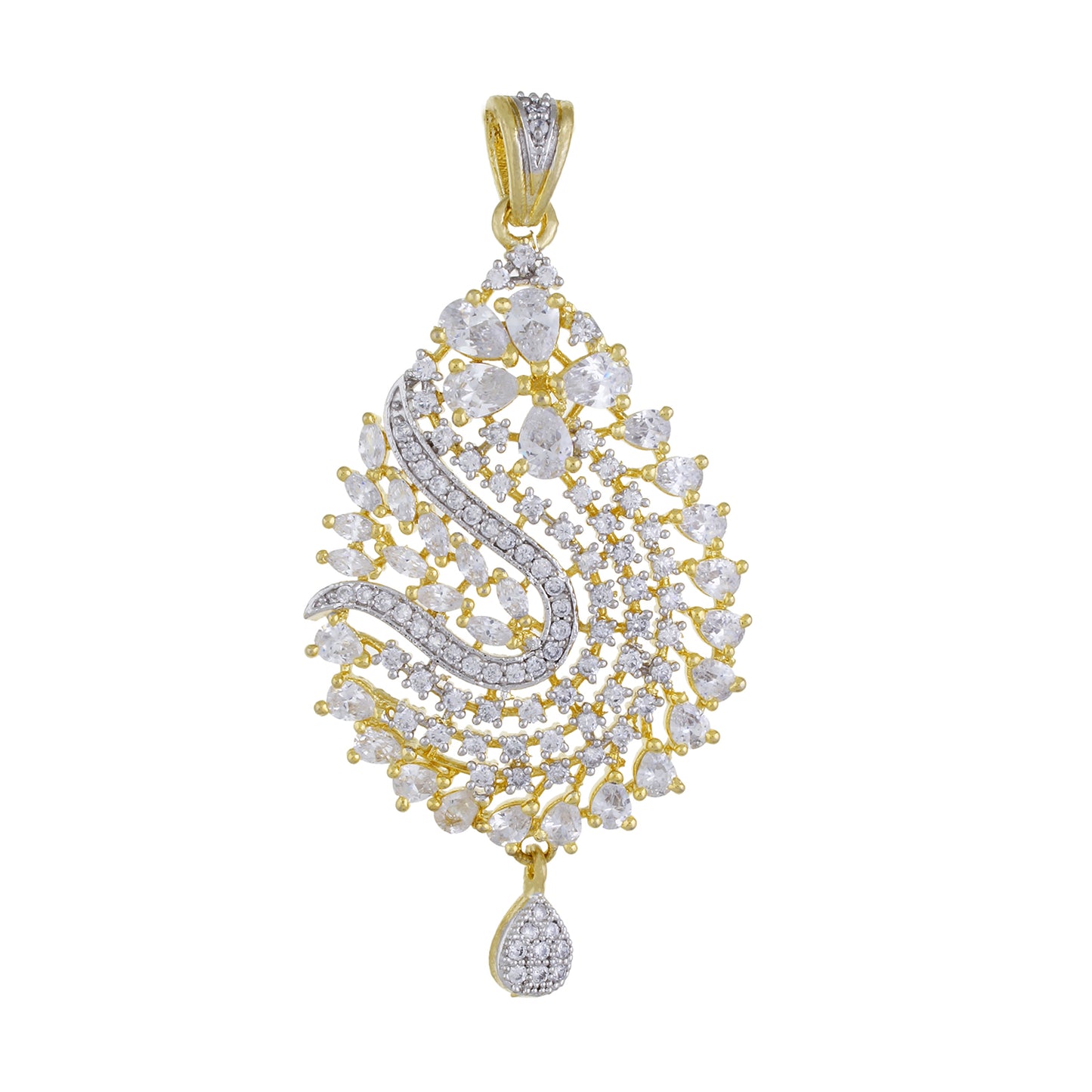 Ethnic Gold Plated CZ Copper Pendant Set for Ladies and Girls