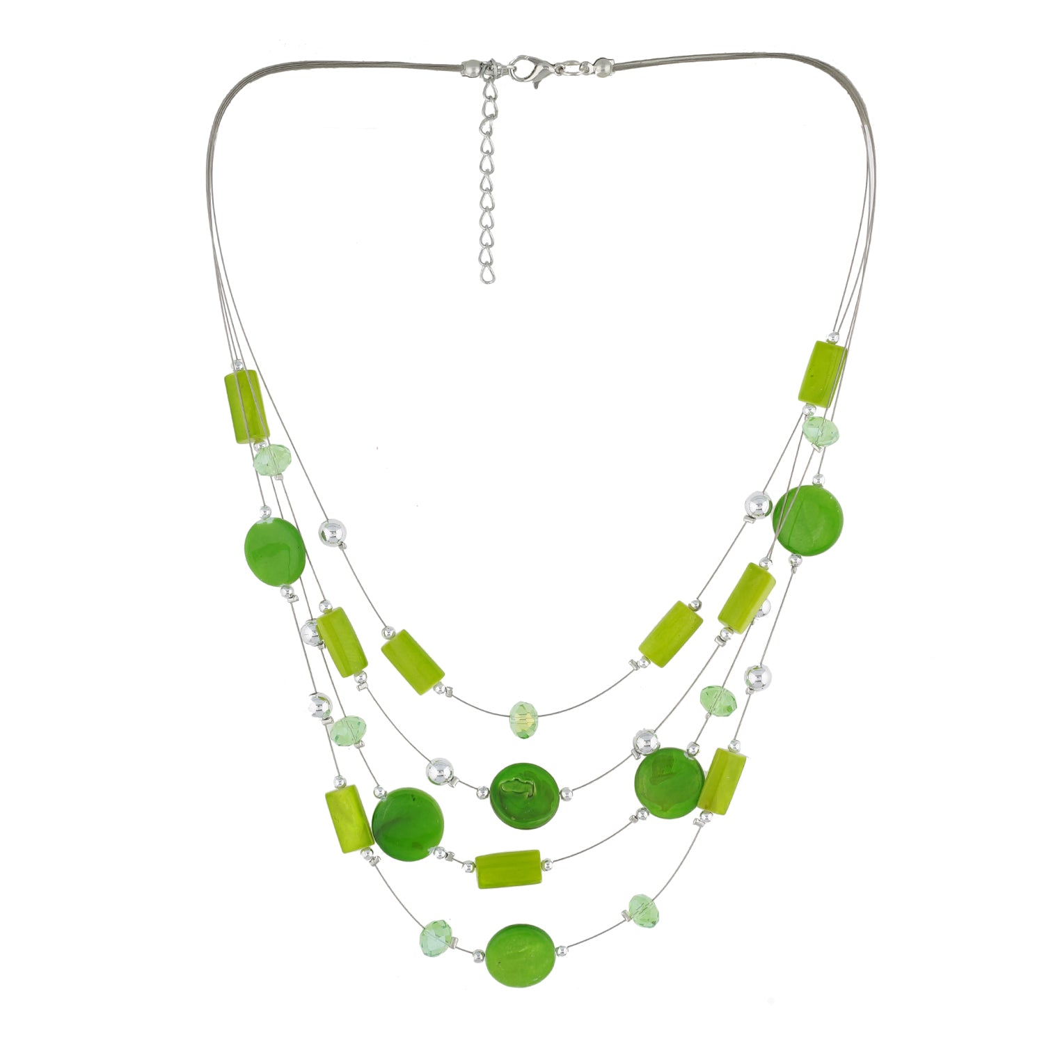 Green Colour Button Necklace and Earrings for Girls and Women