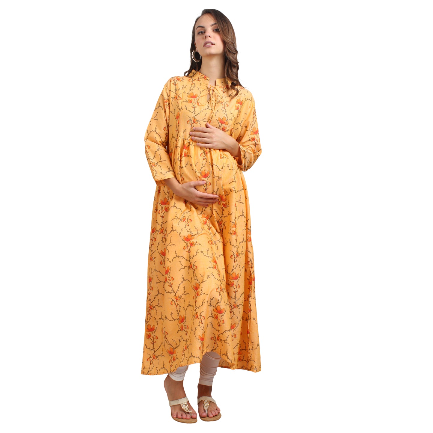 Printed Rayon Pregnancy Kurti For Women - Yellow
