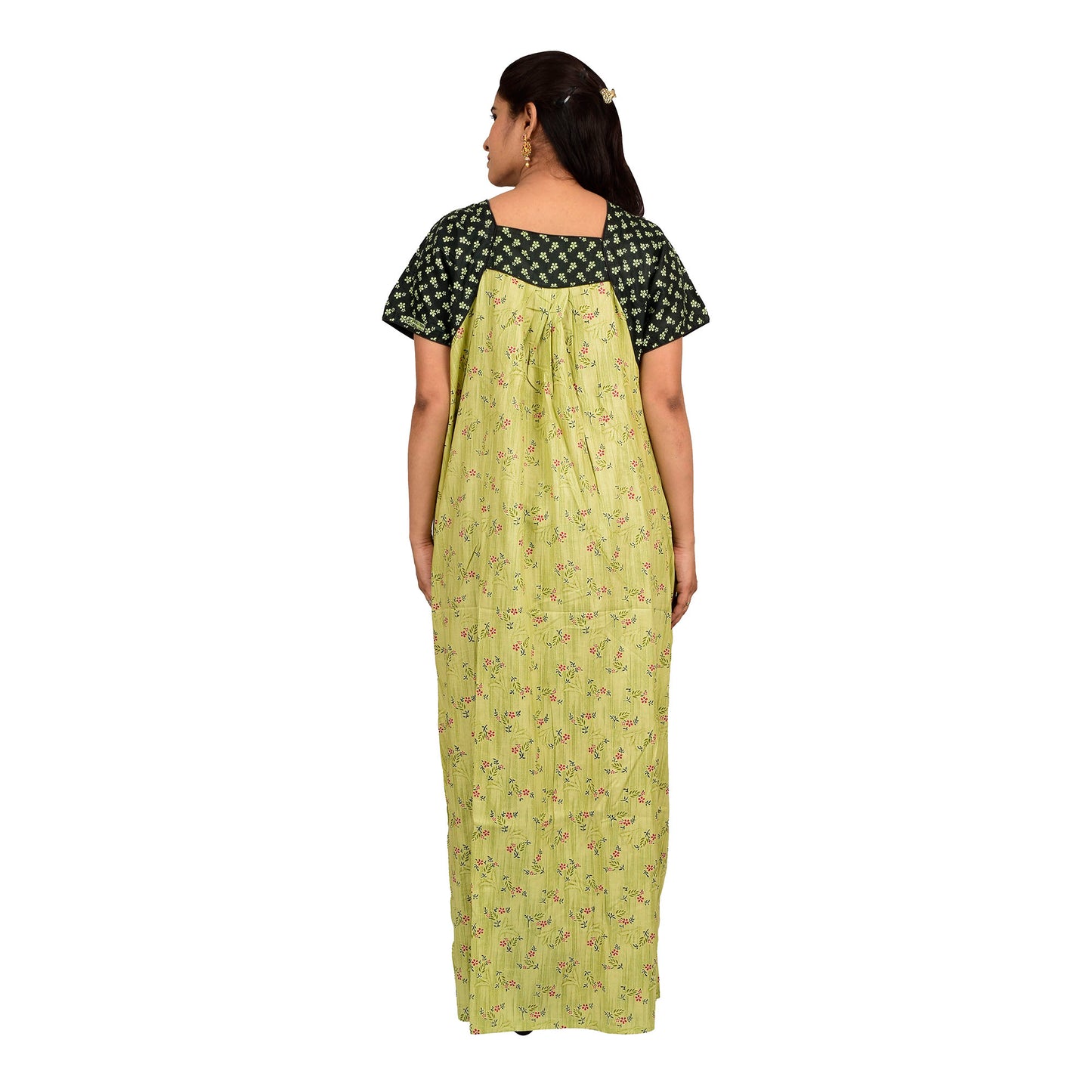 Printed Cotton Nighty For Women - Green