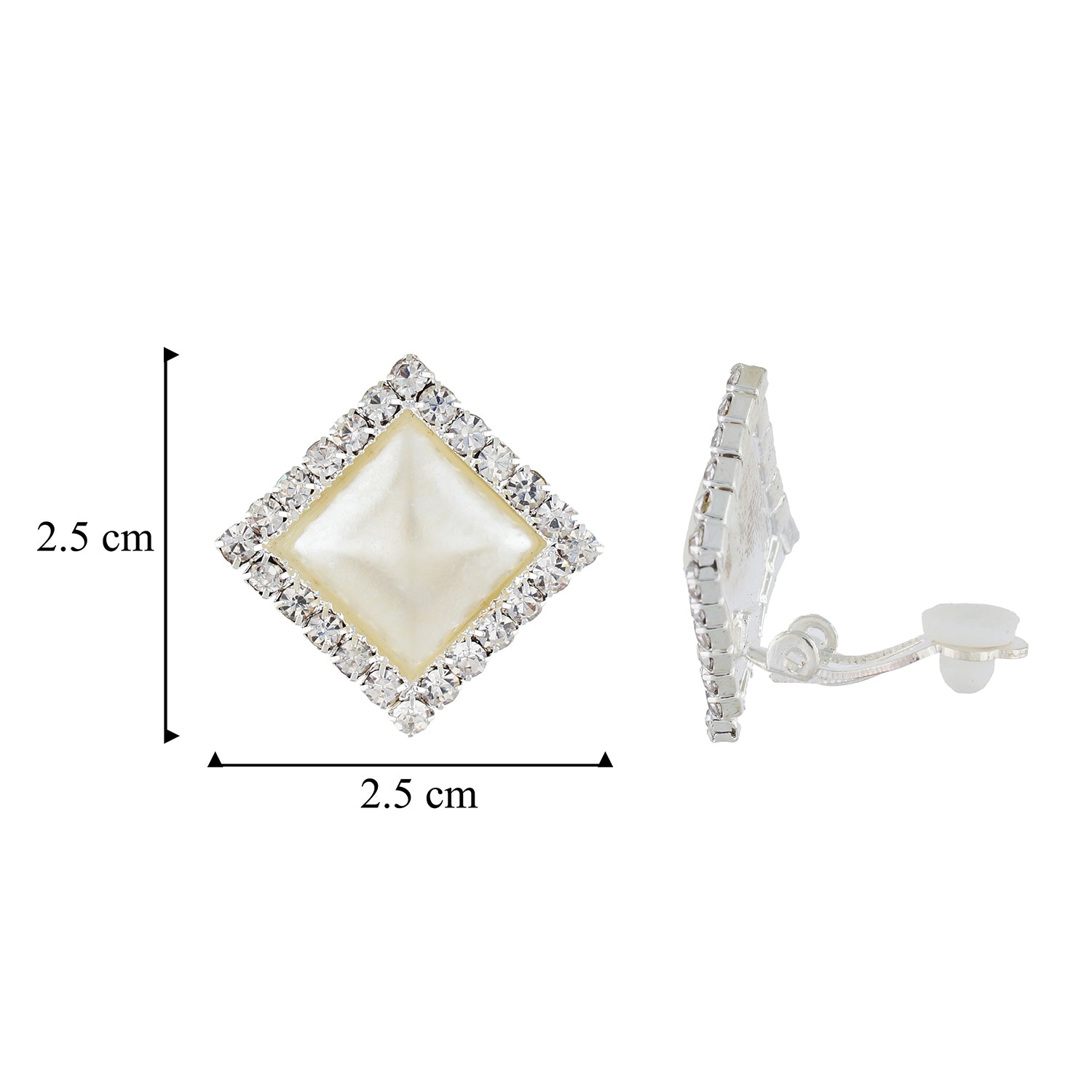 Appealing White and Silver Colour Diamond Shape Alloy Clip On Earrings for Girls with on Pierced Ears