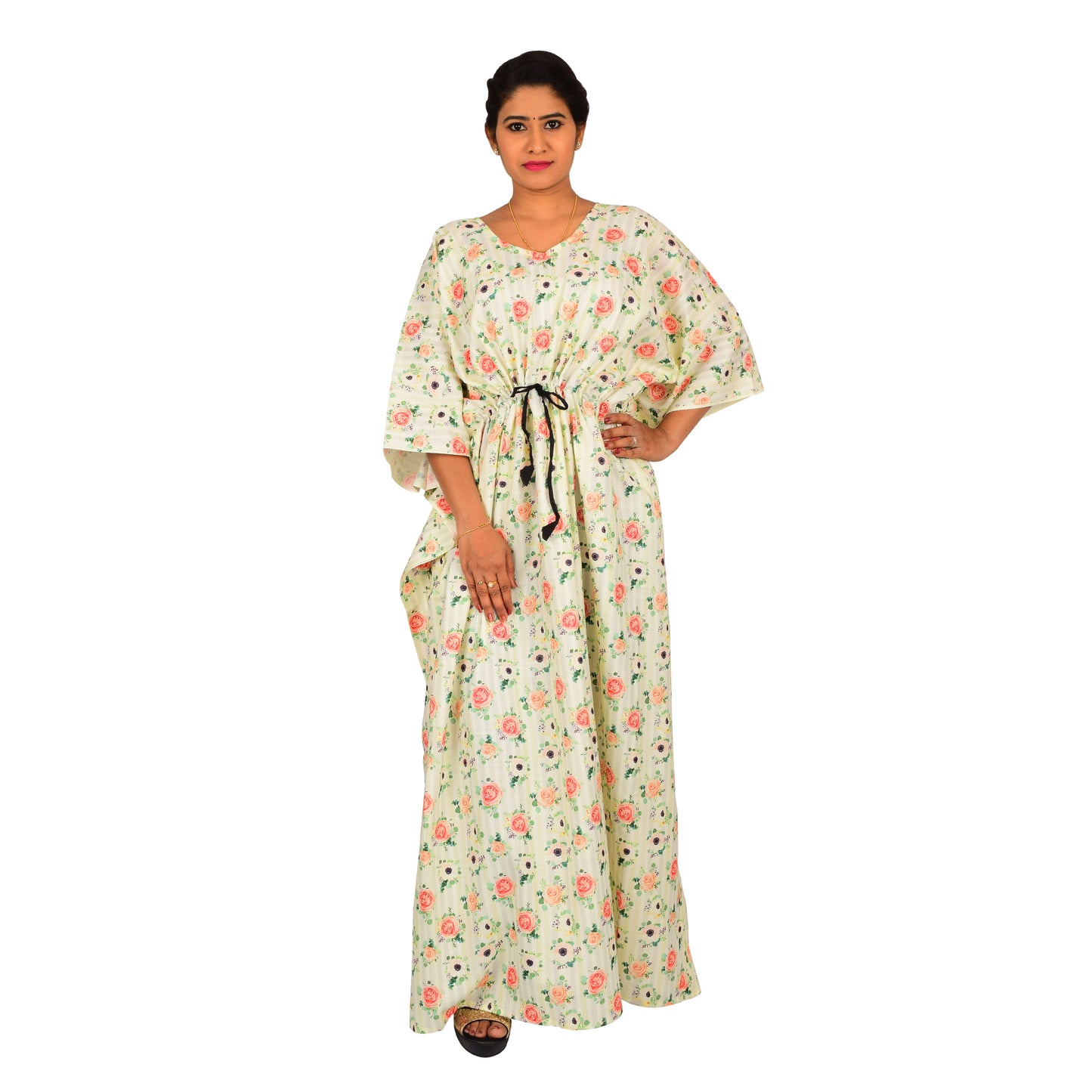 Digital Printed Cotton Blend Kaftan For Women - Multi Colour