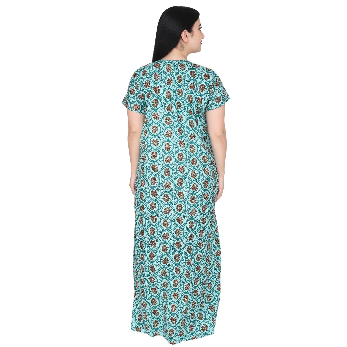 Printed Cotton Nighty For Women - Green