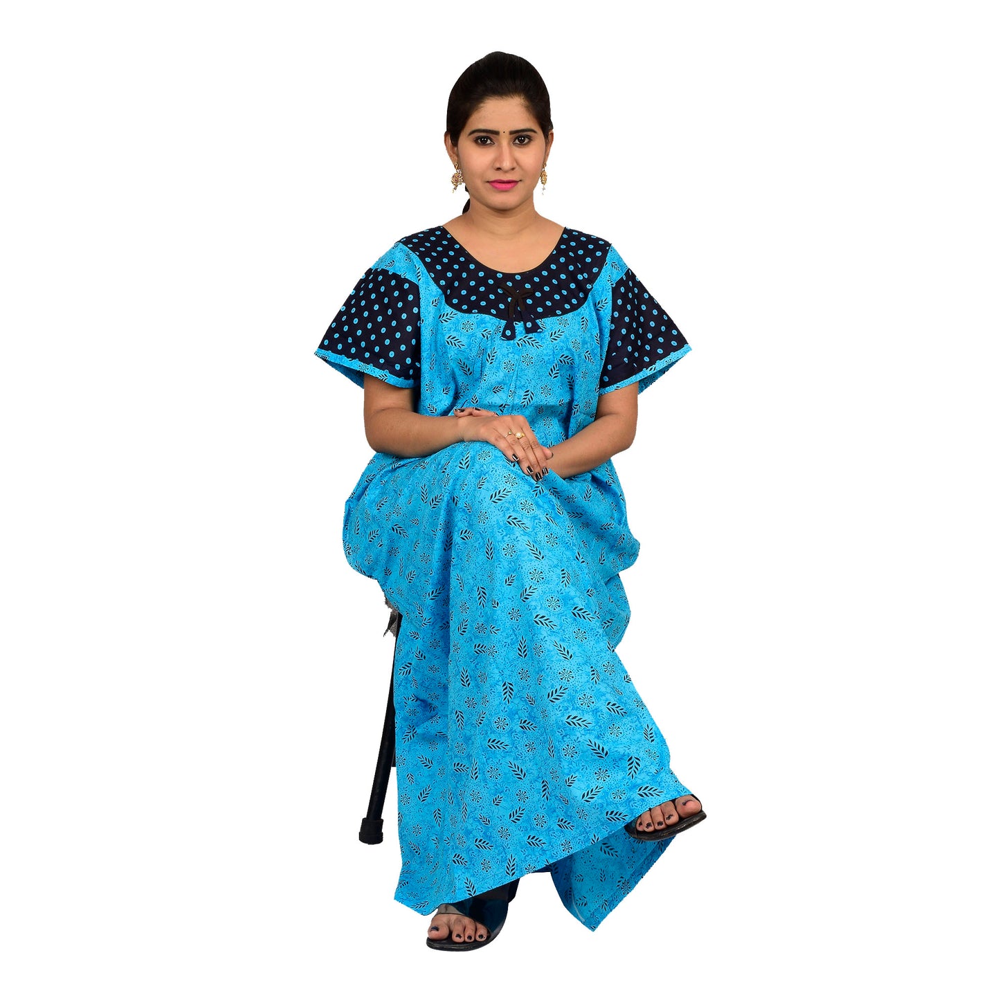 Printed Cotton Nighty For Women - Blue