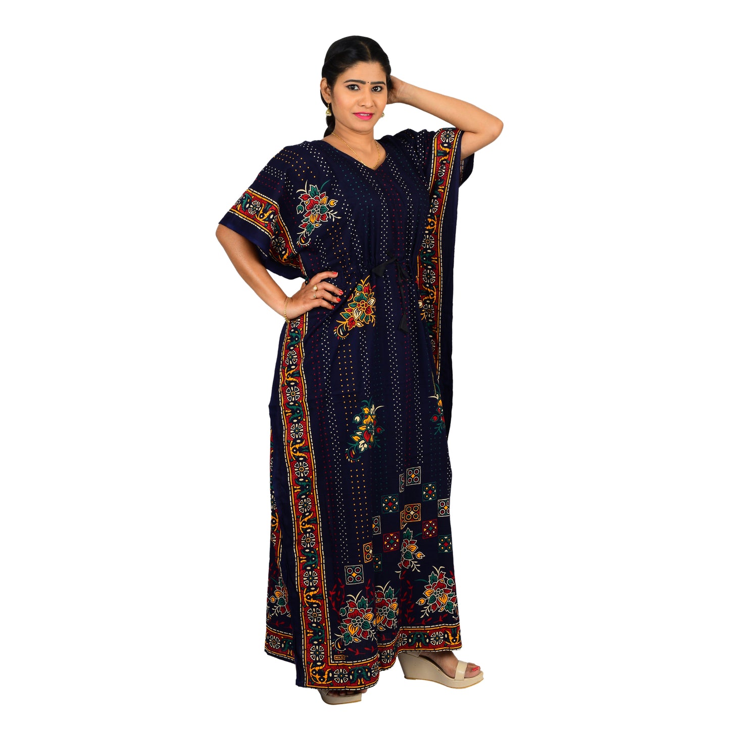 Printed Cotton Nighty For Women - Blue