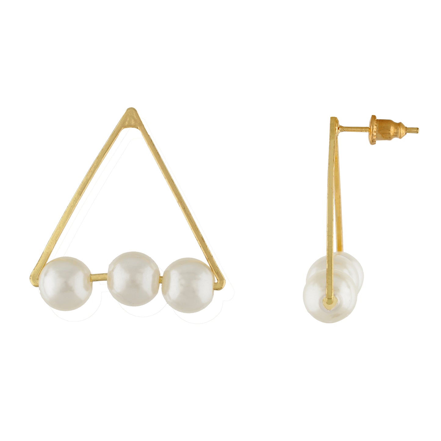 Stunning Gold Colour Triangular Design Pearl Earring for Girls and Women