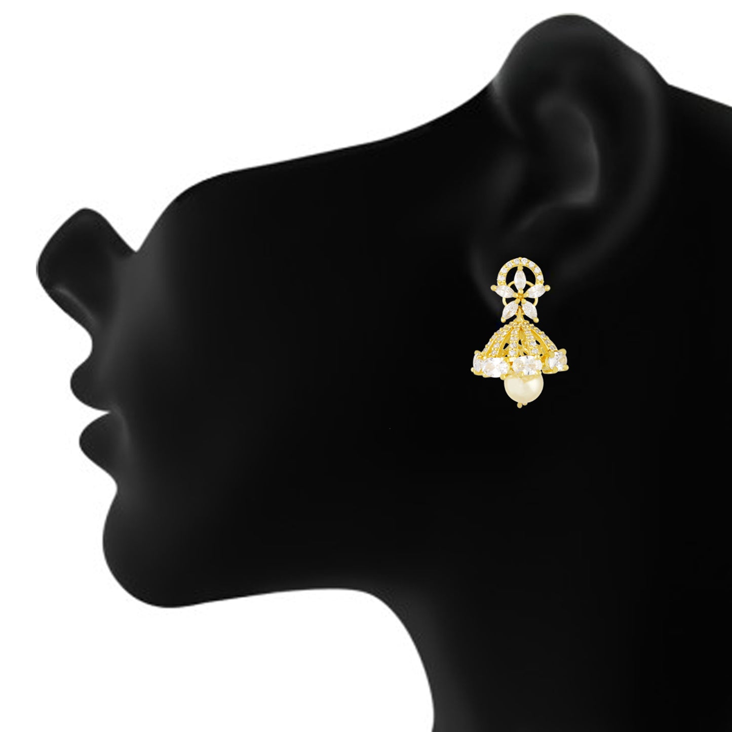 Stylish Gold Plated CZ Copper Jhumki with Pearl Hanging for Ladies and Girls