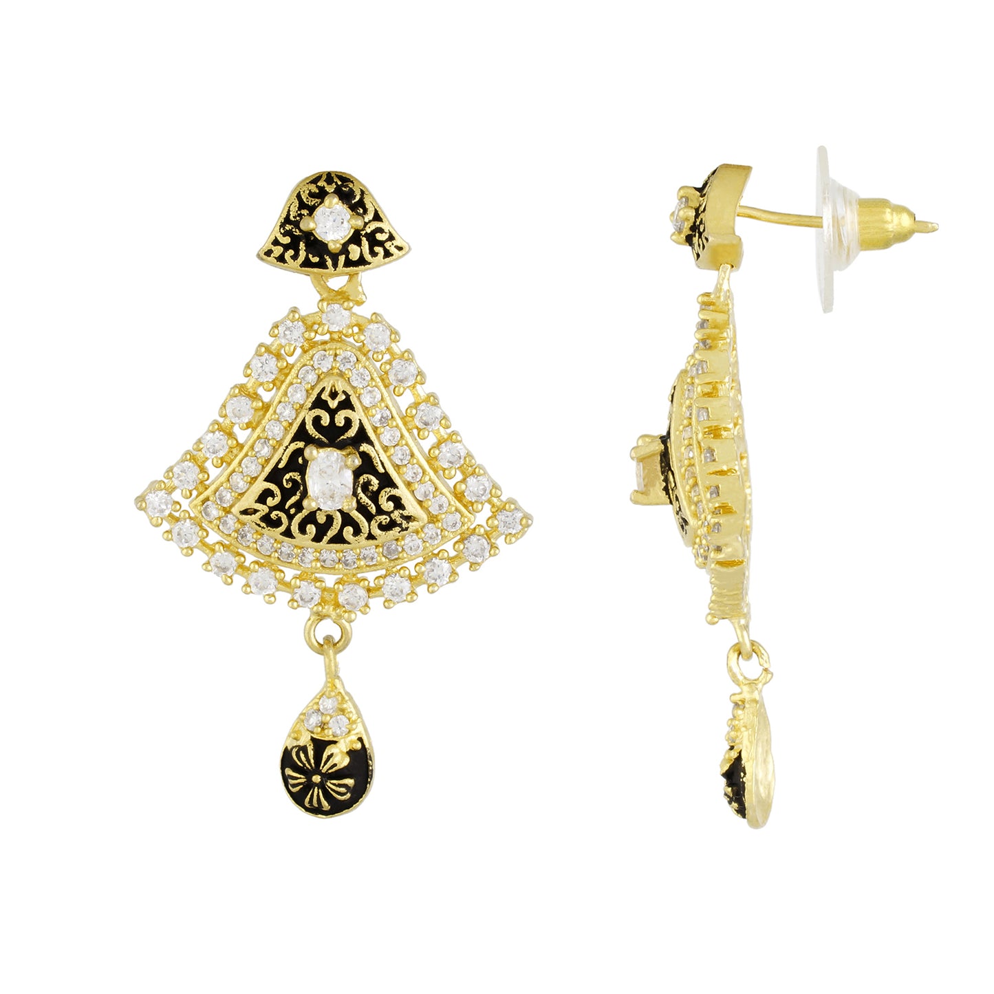 Stylish Black Antique Gold Plated CZ Copper Pendant Set for Ladies and Girls