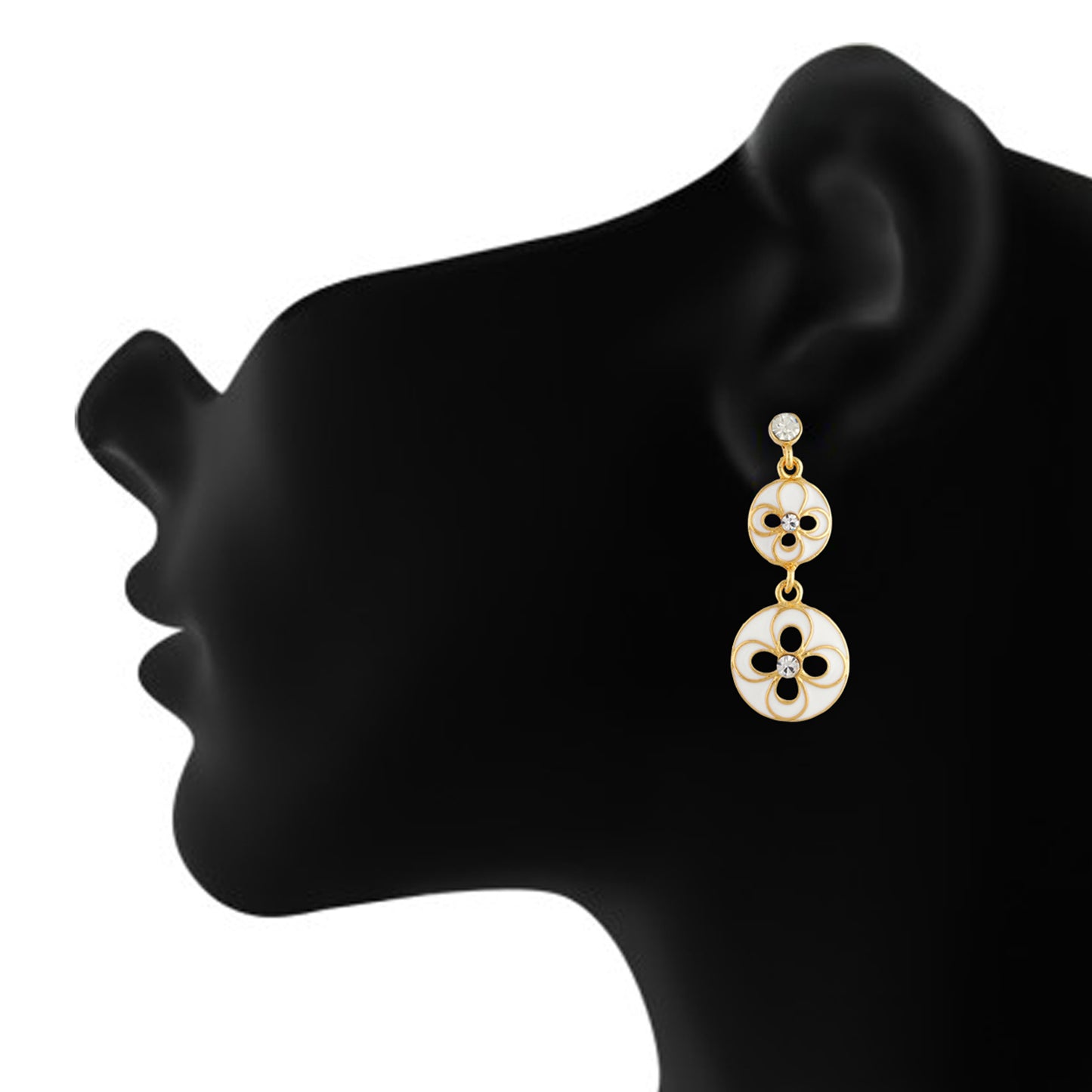 Modish White and Gold Colour Floral and Round Shape Enamel Enhanced Earring for Girls and Women