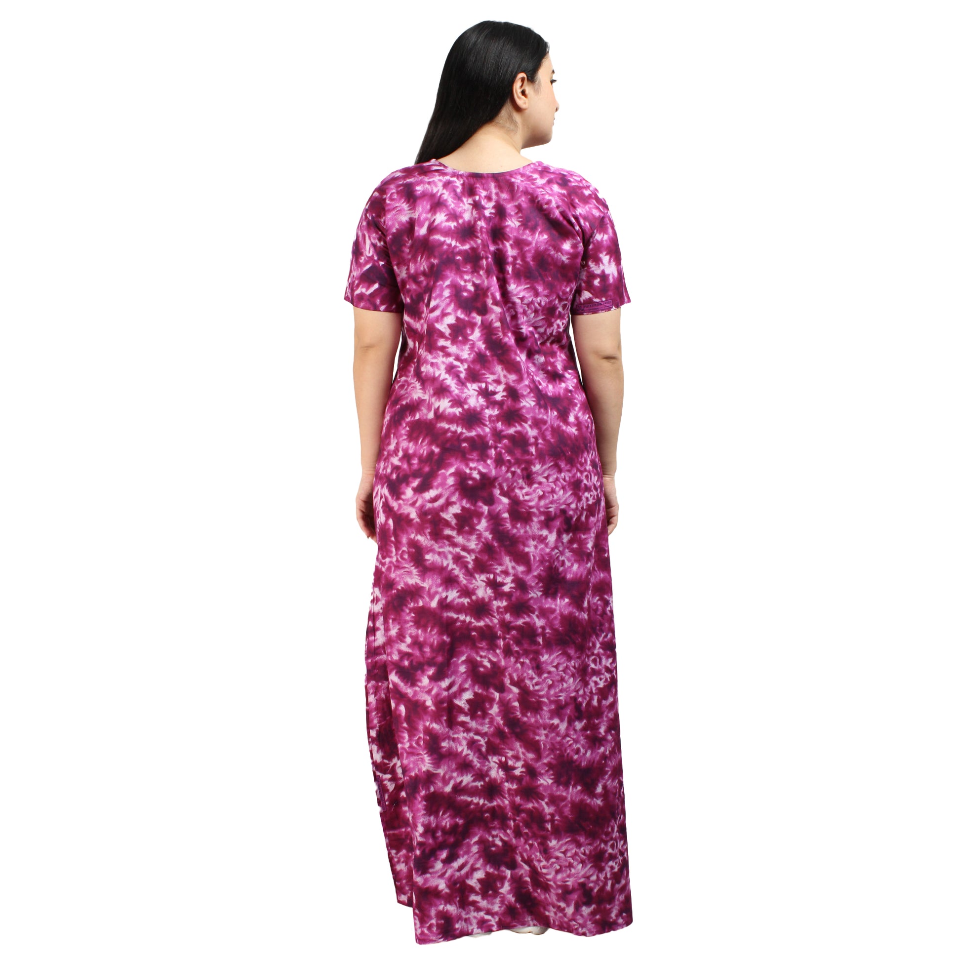 Printed Cotton Nighty For Women - Purple