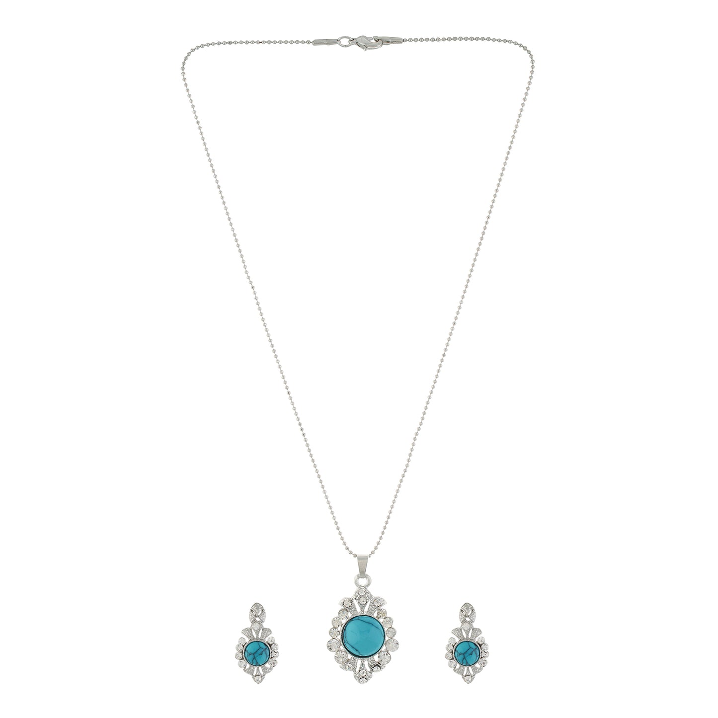 Green and Silver colour Drop design Pendant Set for girls and women