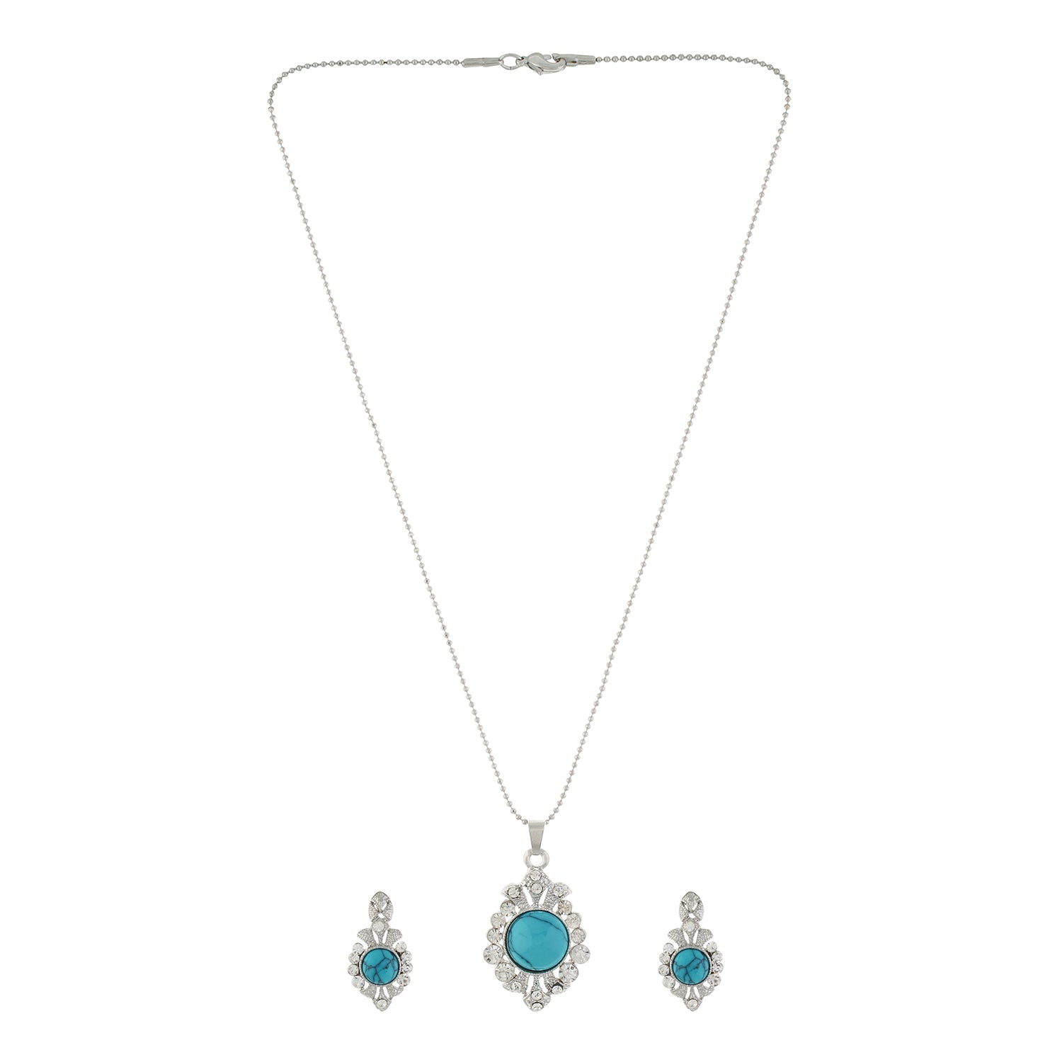 Green and Silver colour Drop design Pendant Set for girls and women