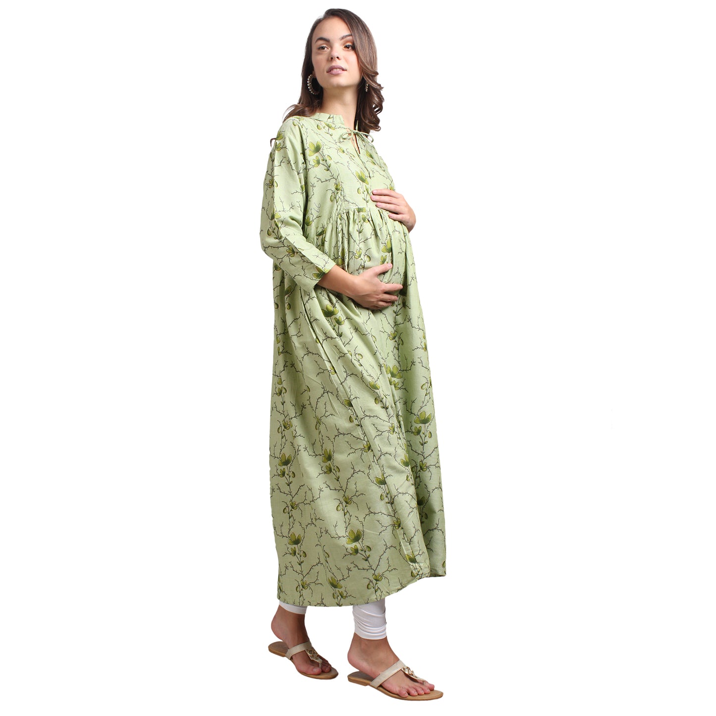 Printed Rayon Pregnancy Kurti For Women - Light Green