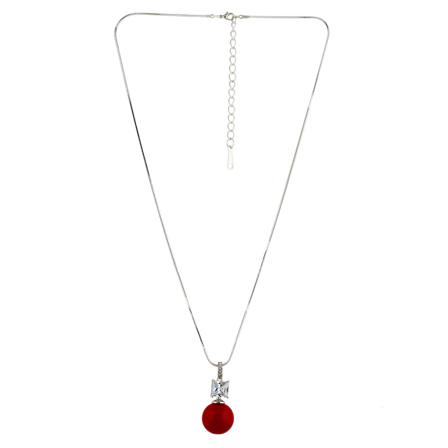 Grey Colour Red Ball Shape Alloy Pendant with Chain for Girls and Women