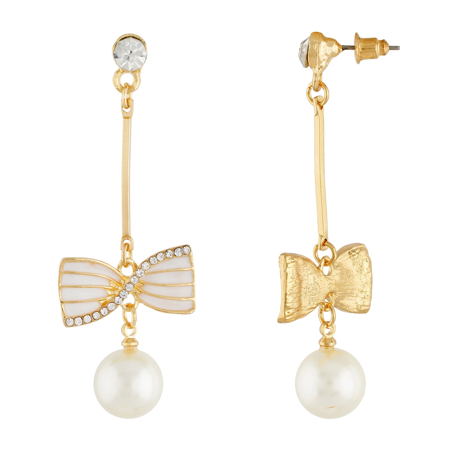 Incredible White and Gold Colour Bow Design Enamel Enhanced Earring for Girls and Women