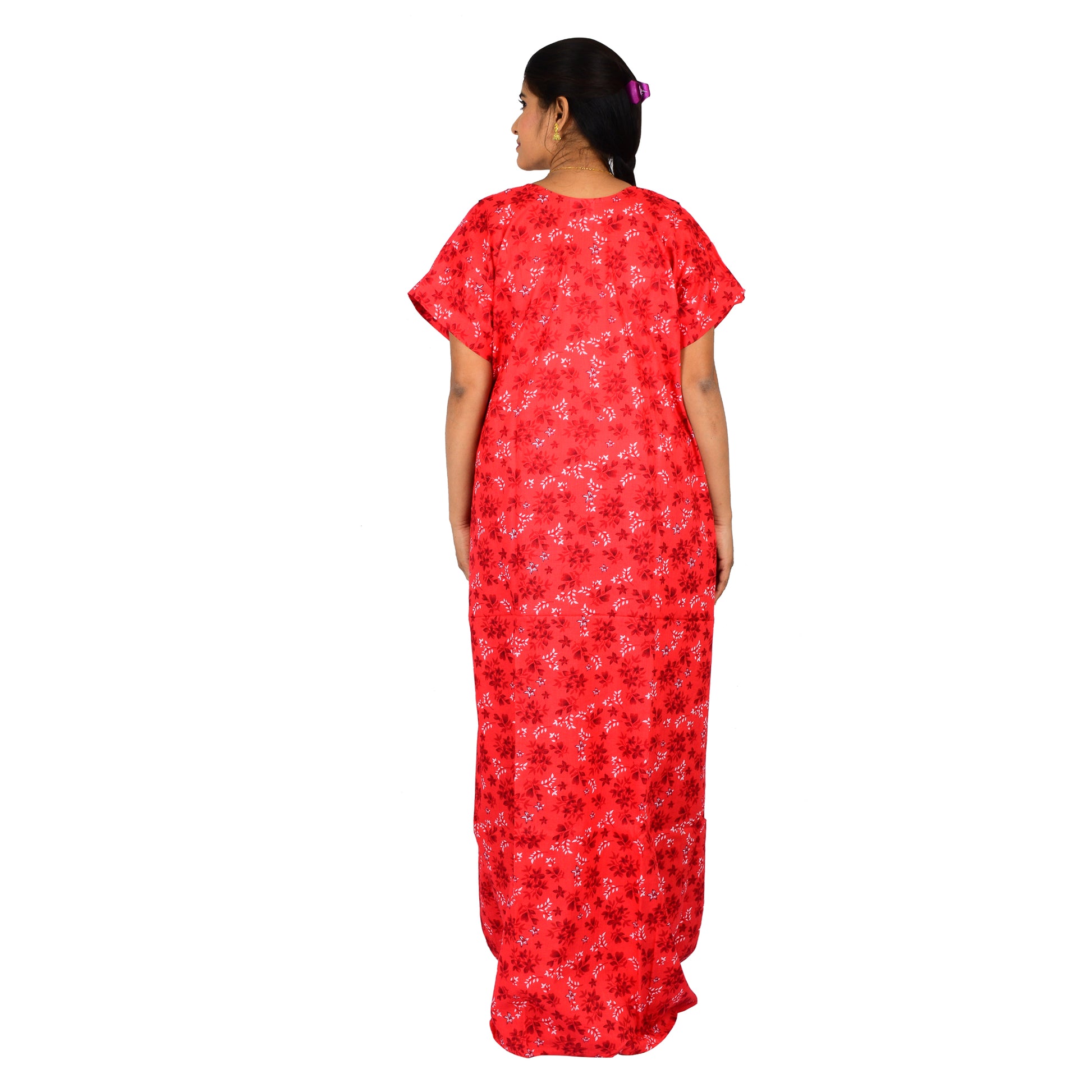 Printed Cotton Nighty For Women - Red