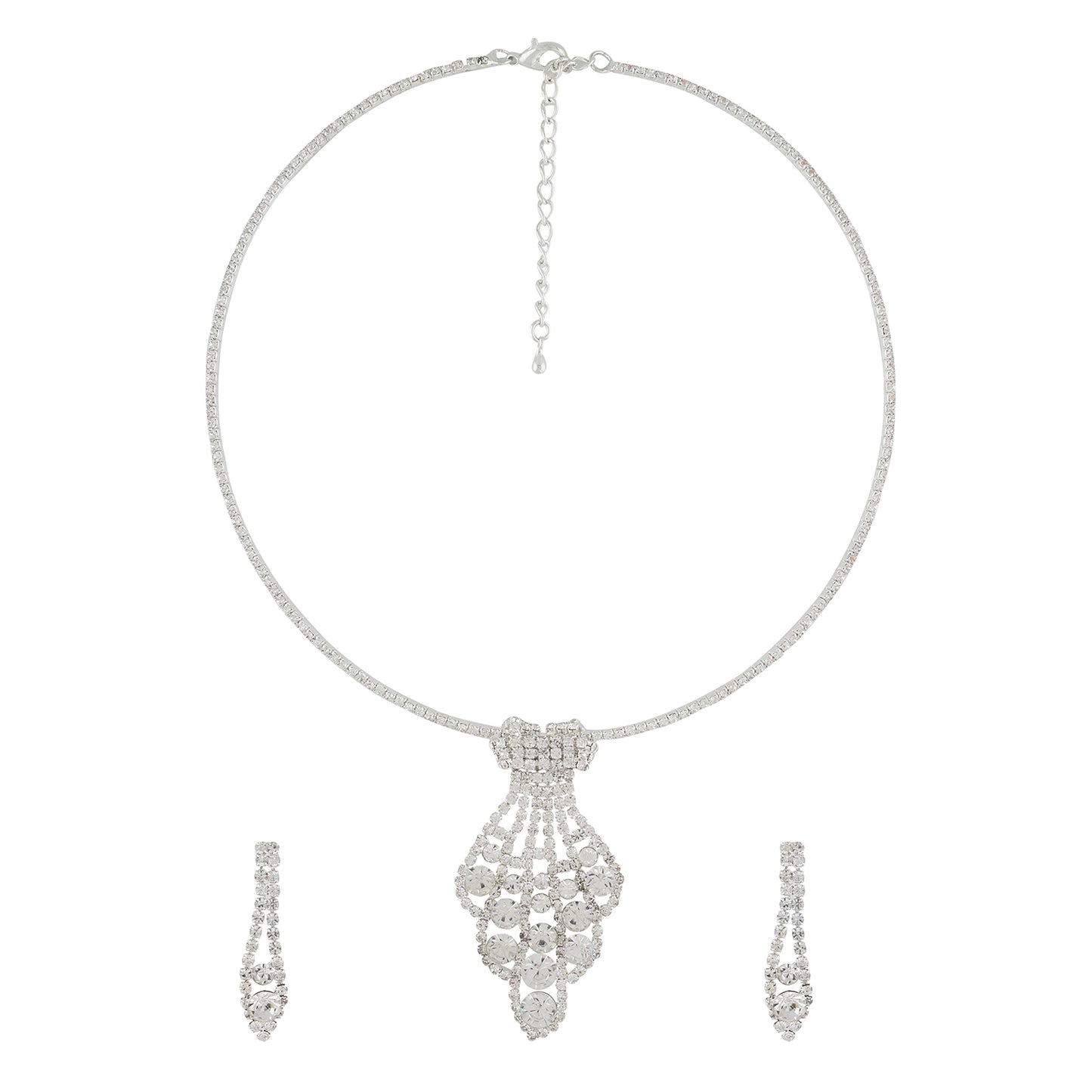 Silver Colour Formless Necklace and Earrings for Girls and Women