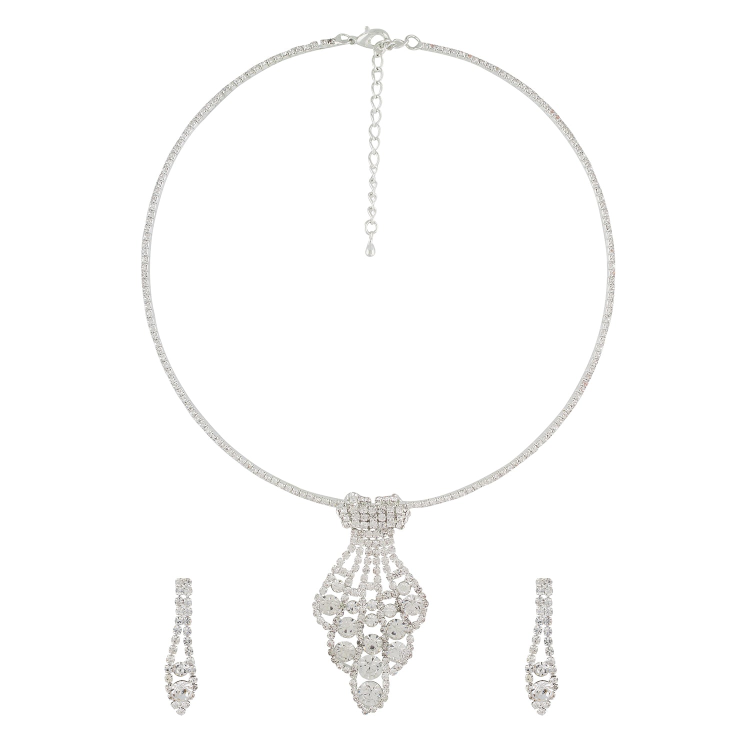 Silver Colour Formless Necklace and Earrings for Girls and Women