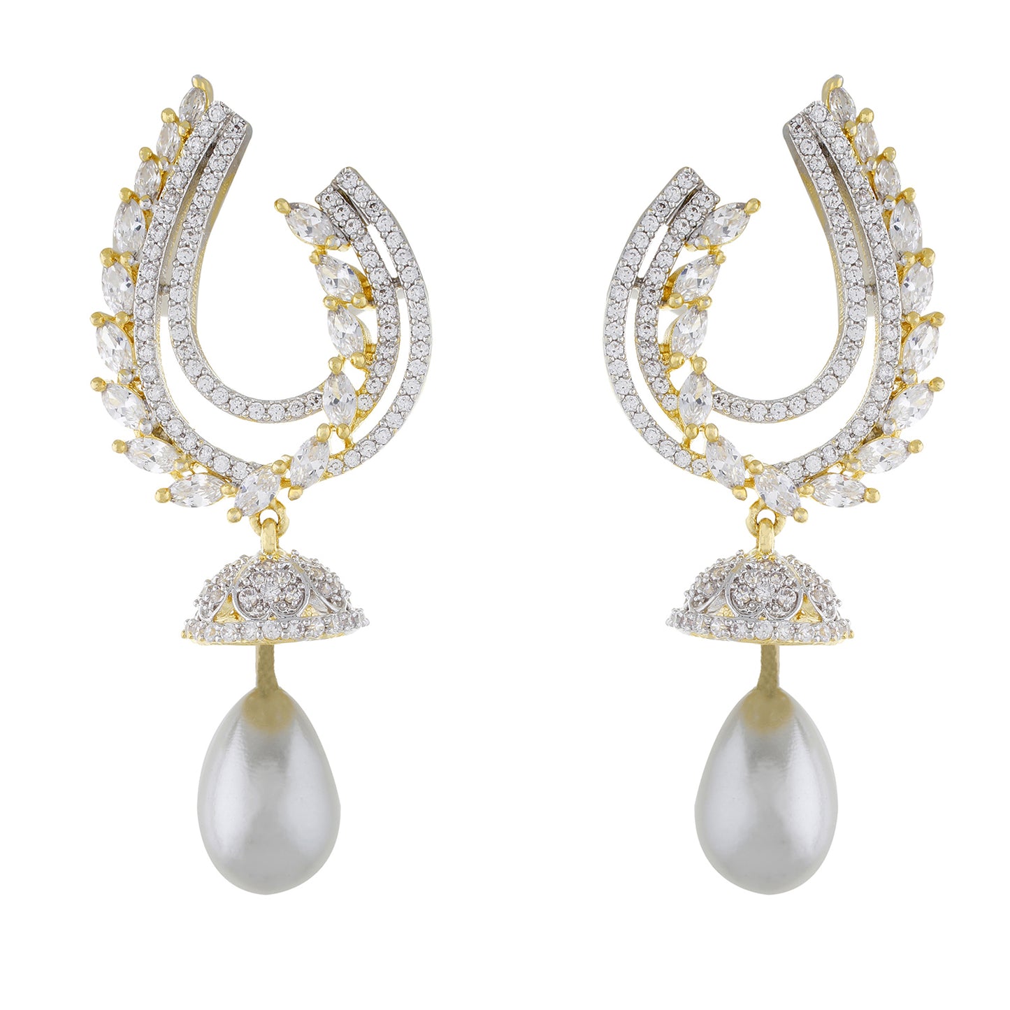Ethnic Gold Plated CZ Copper Jhumki with Pearl for Ladies and Girls