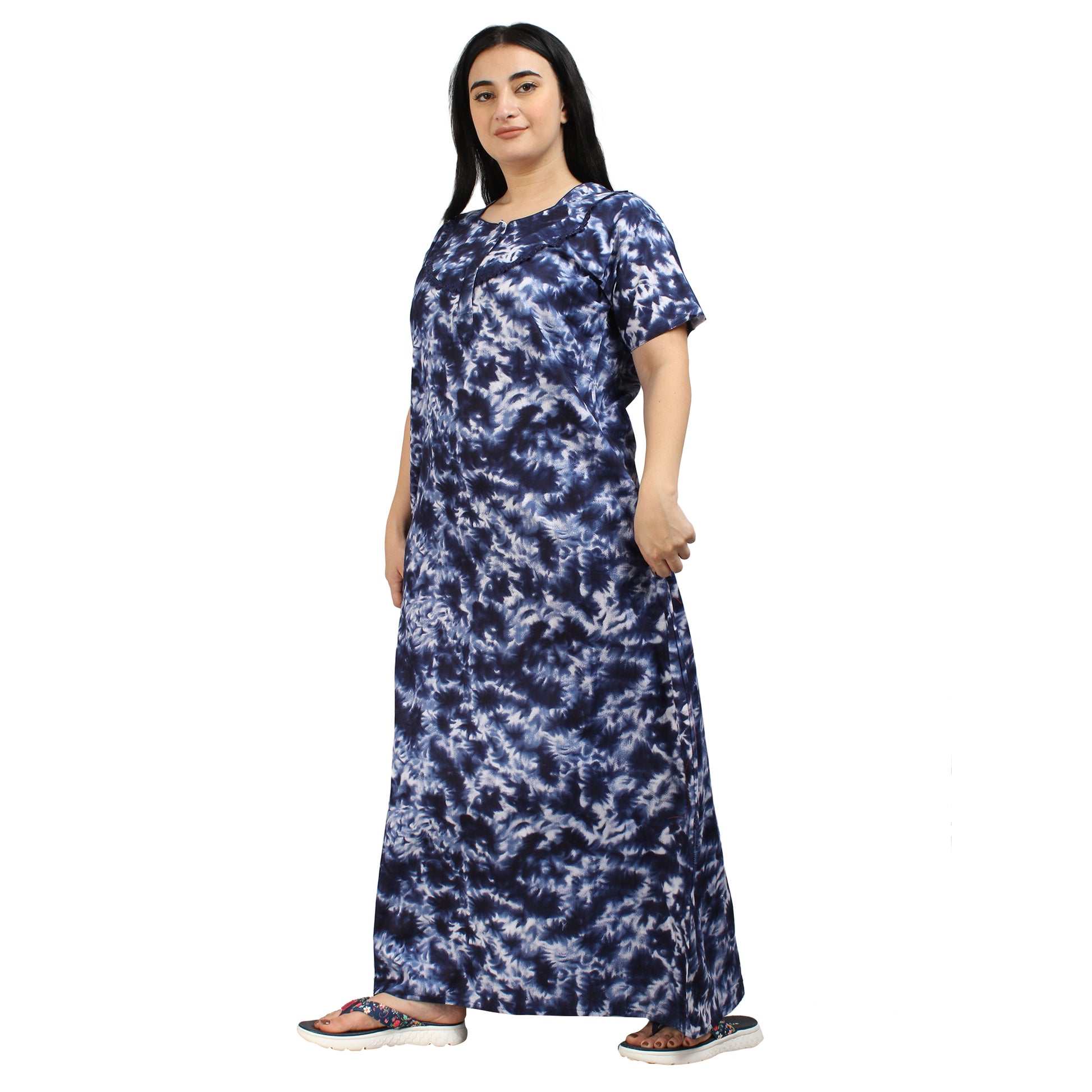 Printed Cotton Nighty For Women - Blue