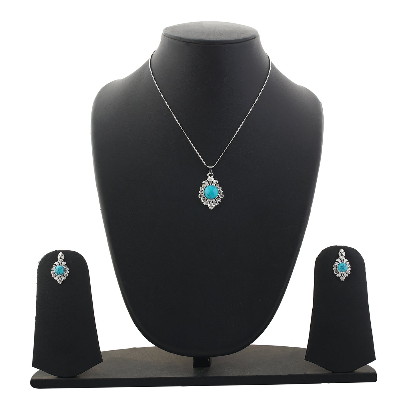 Green and Silver colour Drop design Pendant Set for girls and women