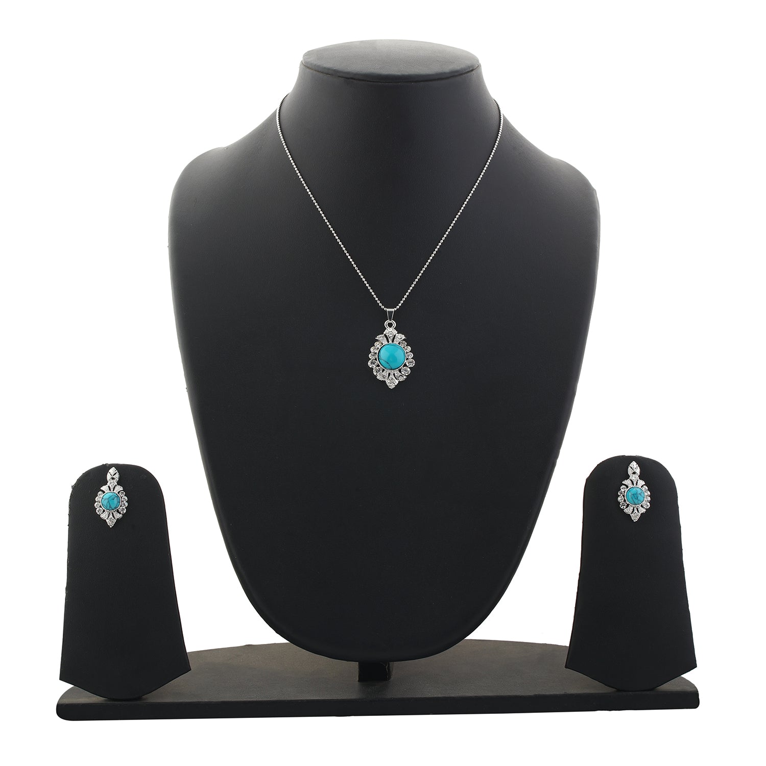 Green and Silver colour Drop design Pendant Set for girls and women