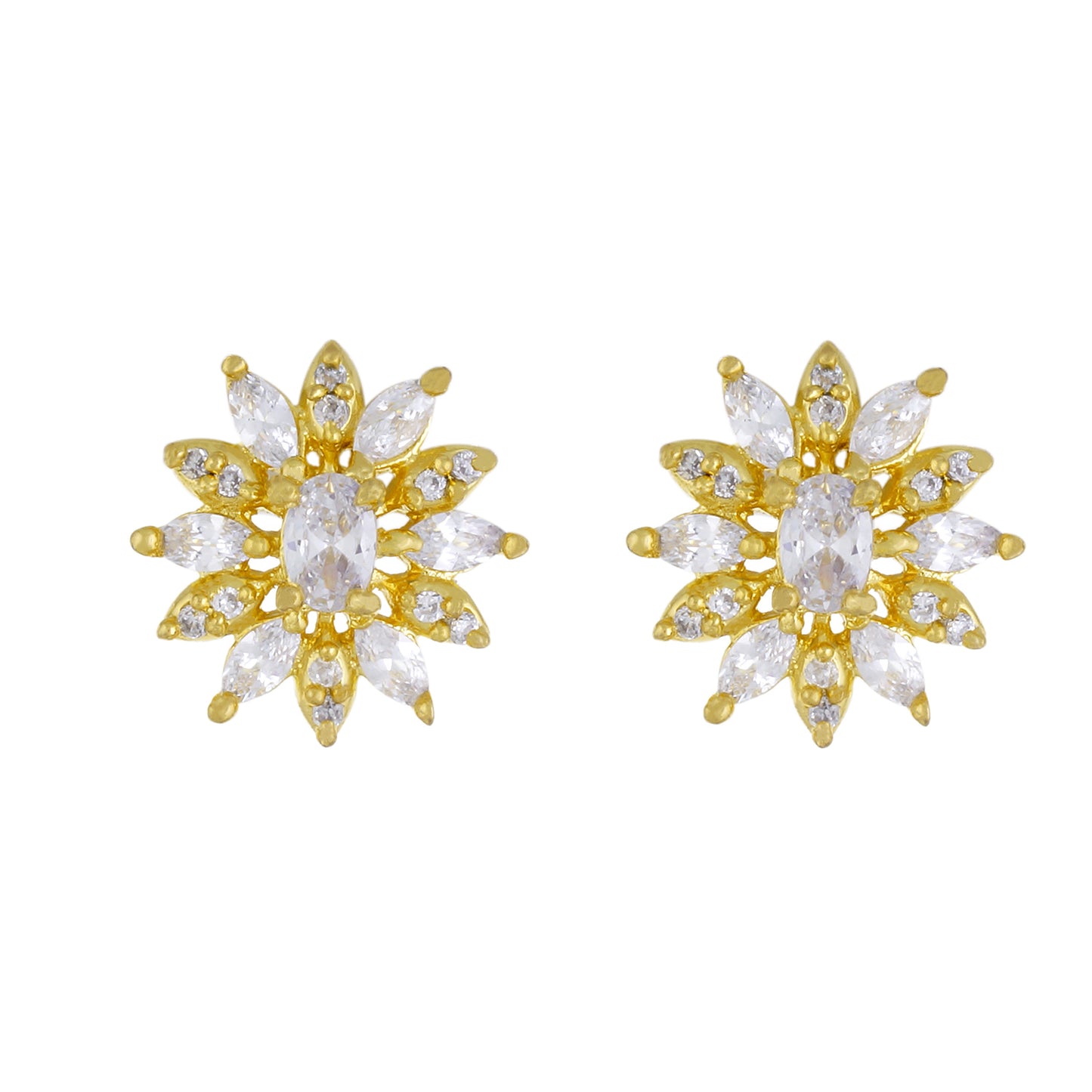 Etnic Floral Shape Gold Plated CZ Copper Studs for Ladies and Girls