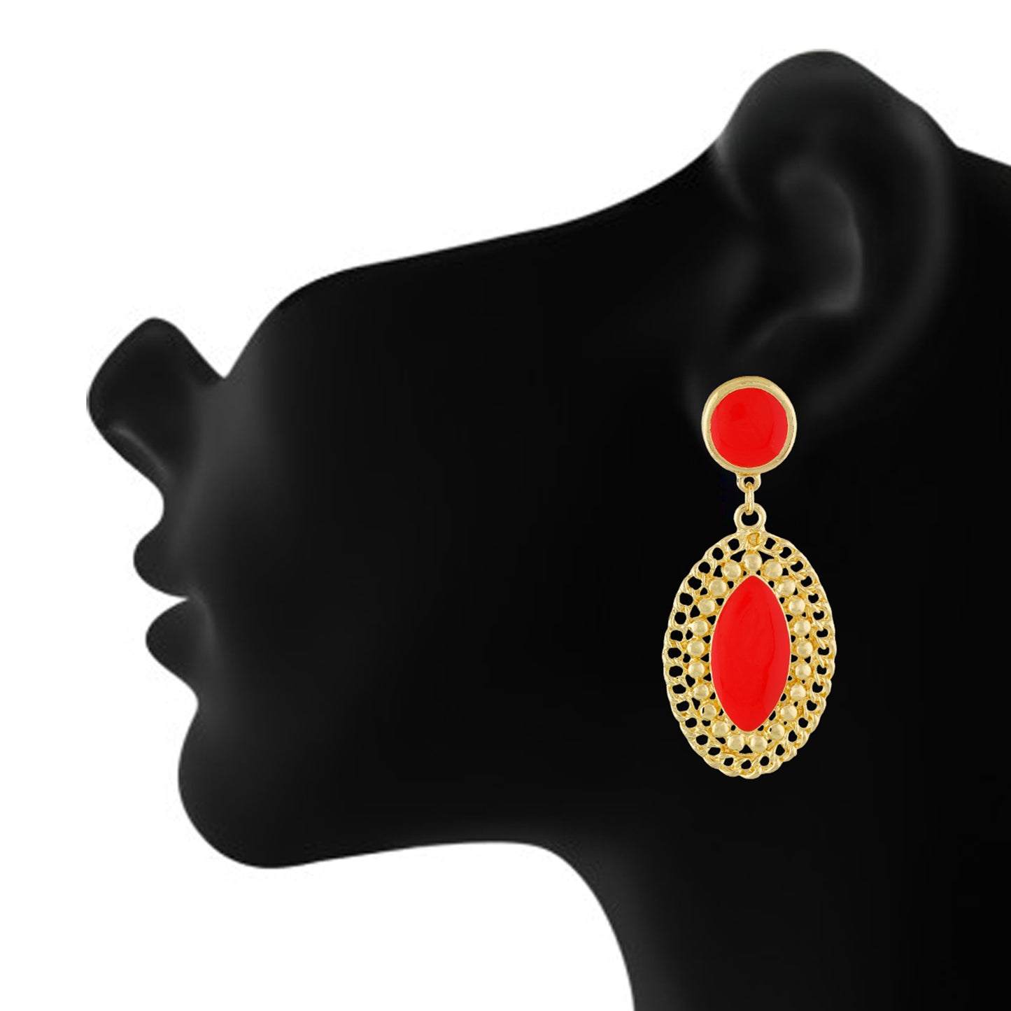 Stylish Red and Gold Colour Oval Shape Enamel Enhanced Earring for Girls and Women