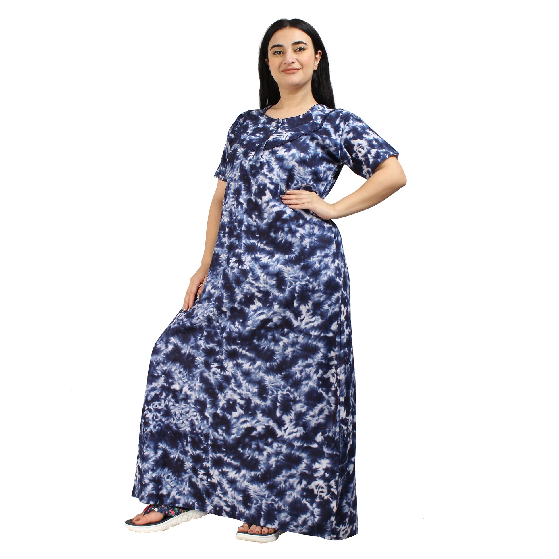 Printed Cotton Nighty For Women - Blue