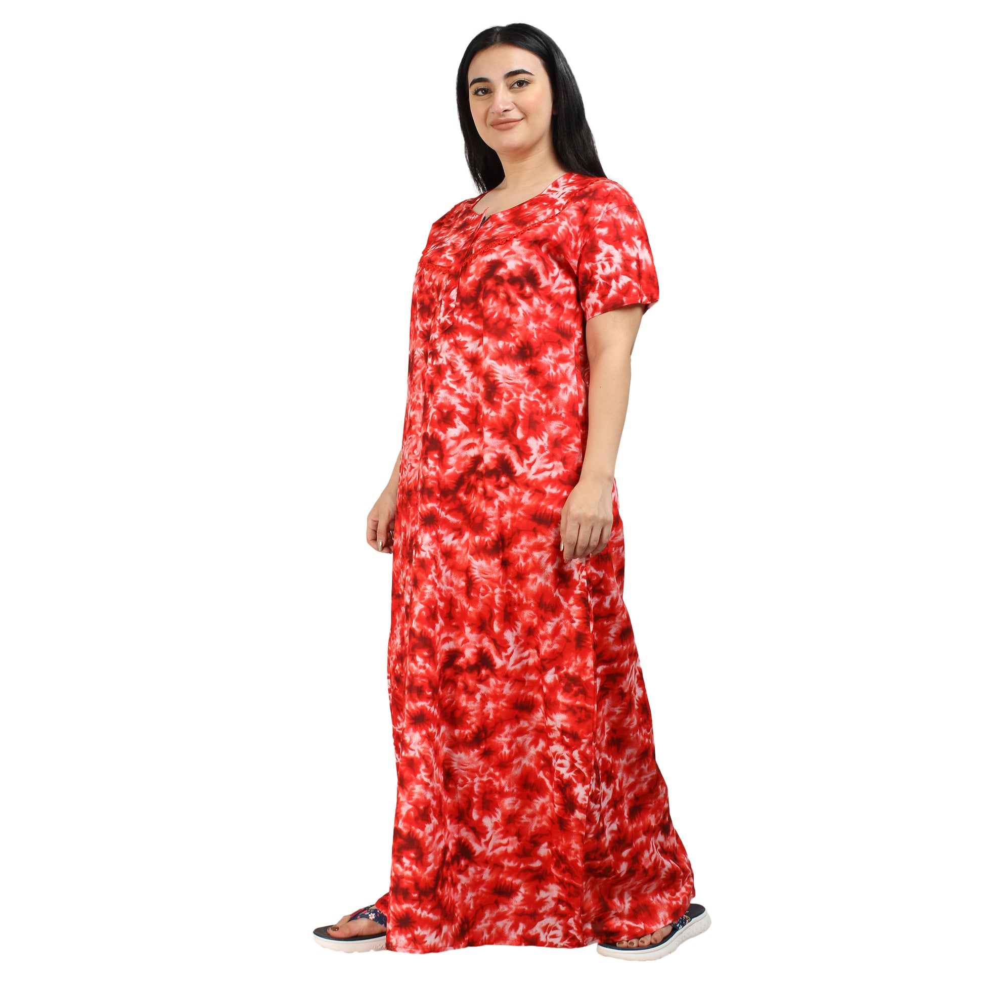 Printed Cotton Nighty For Women - Red