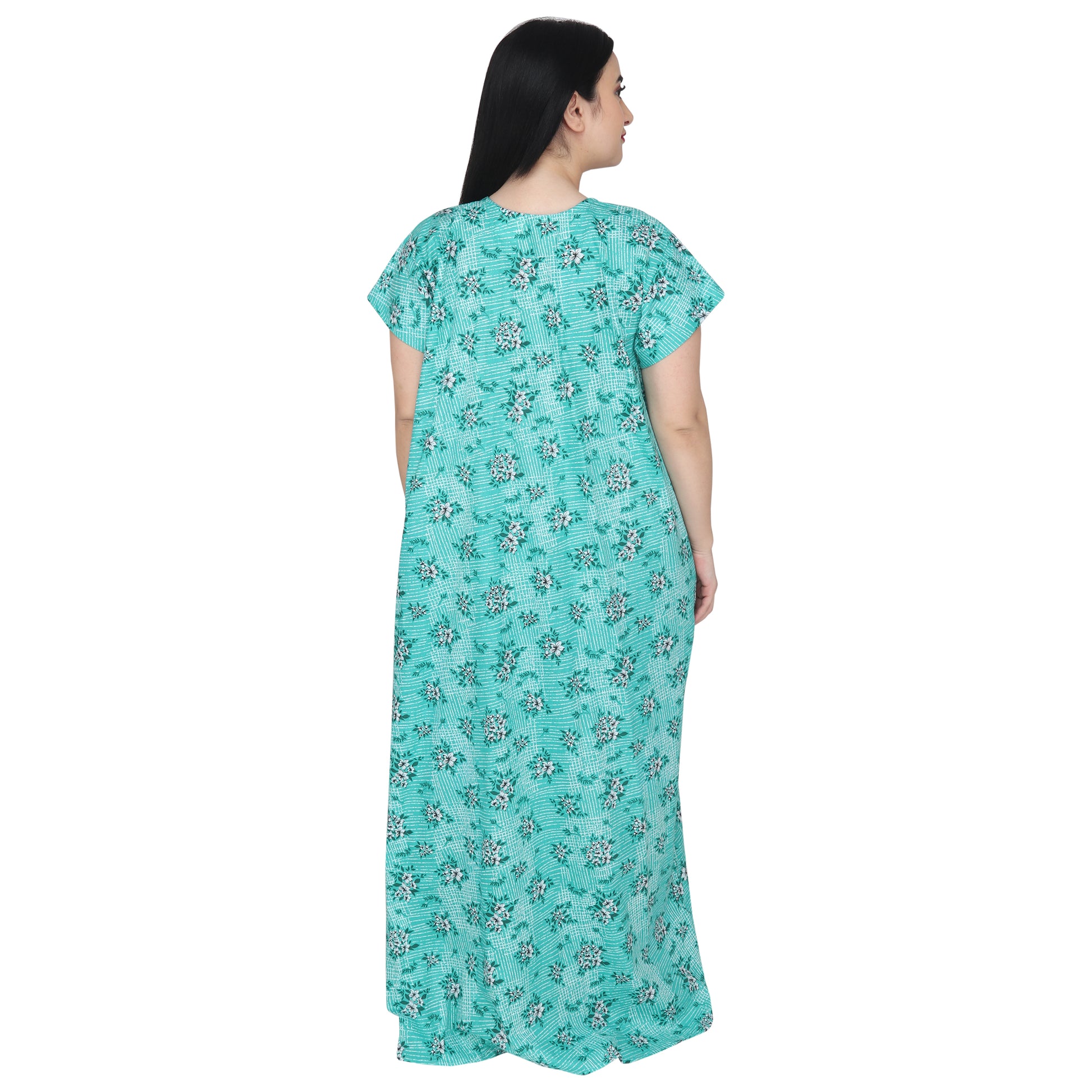 Printed Cotton Nighty For Women - Green