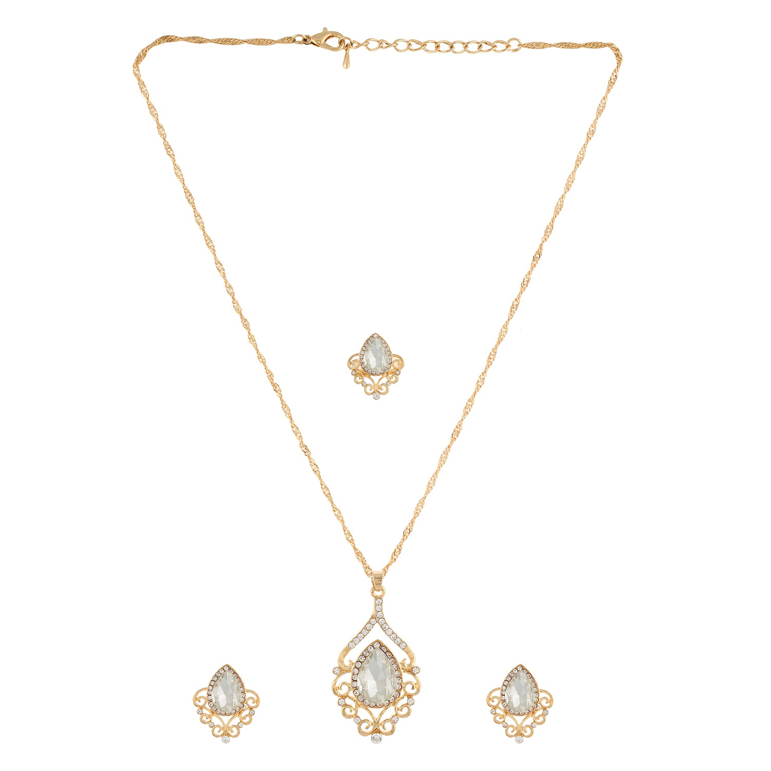 White Colour Drop Pendant with Chain, Finger ring and Earrings for Girls and Women