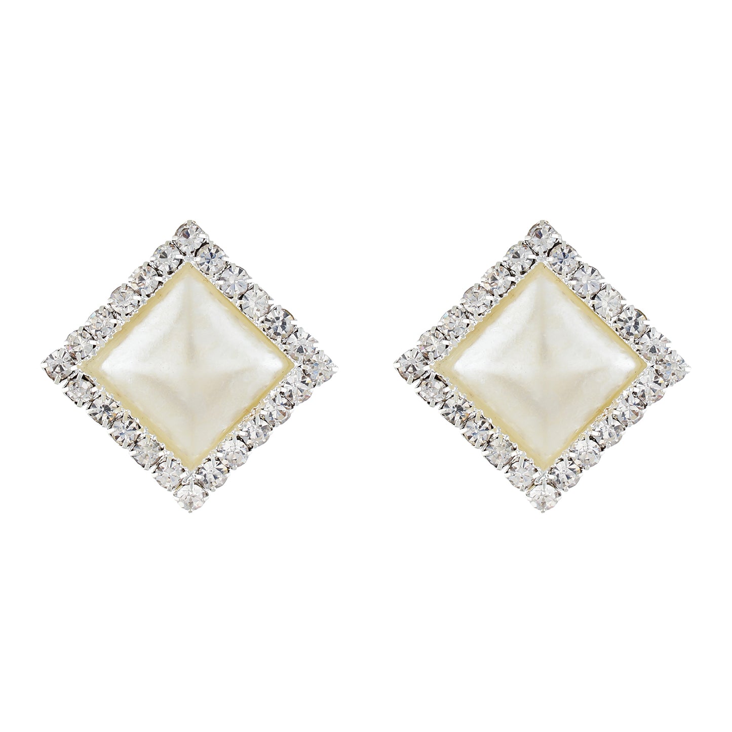 Appealing White and Silver Colour Diamond Shape Alloy Clip On Earrings for Girls with on Pierced Ears