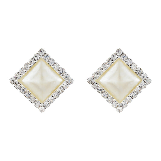 Appealing White and Silver Colour Diamond Shape Alloy Clip On Earrings for Girls with on Pierced Ears