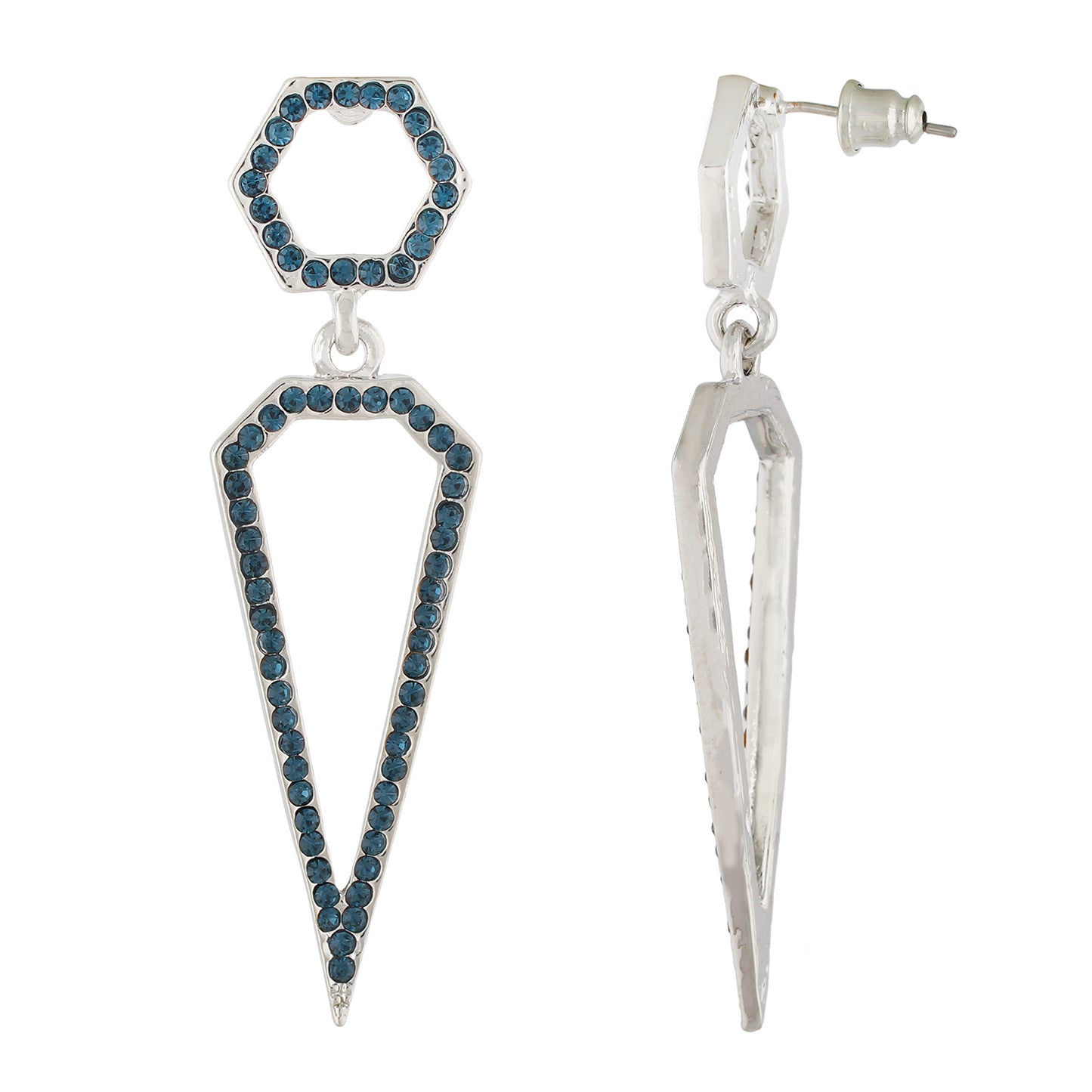 Dazzling Silver Colour studded with blue stones Geometrical Design Earring for Girls and Women