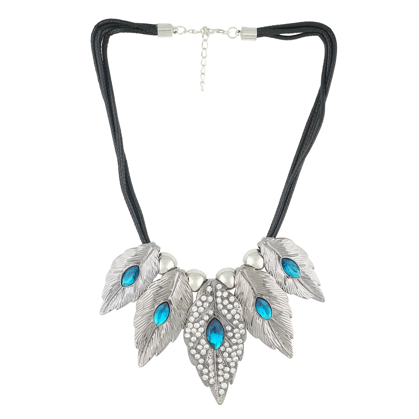 Silver and Blue Coloured Mayur stones studded Necklace For Girls and Women