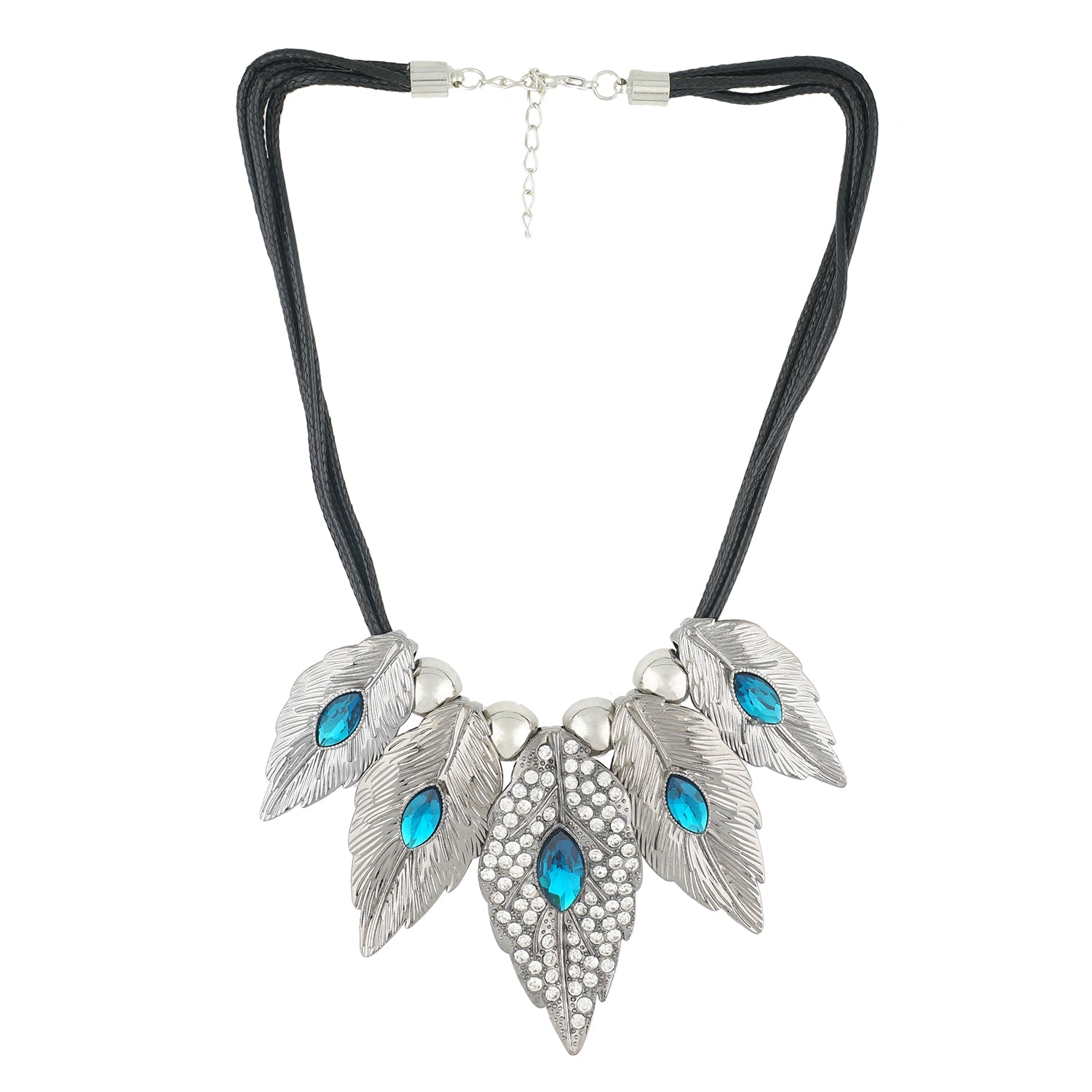 Silver and Blue Coloured Mayur stones studded Necklace For Girls and Women