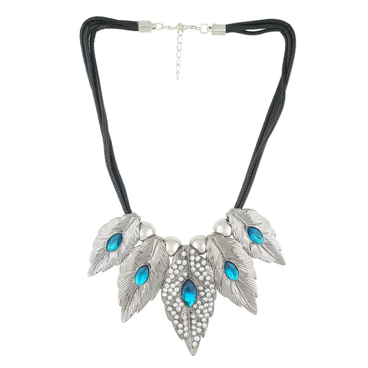 Silver and Blue Coloured Mayur stones studded Necklace For Girls and Women