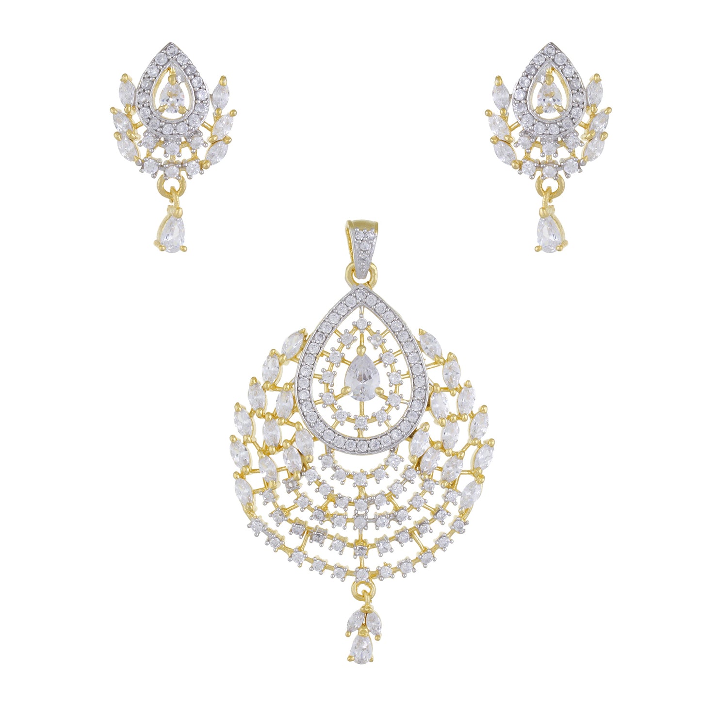 Smart Gold Plated CZ Copper Pendant Set for Ladies and Girls